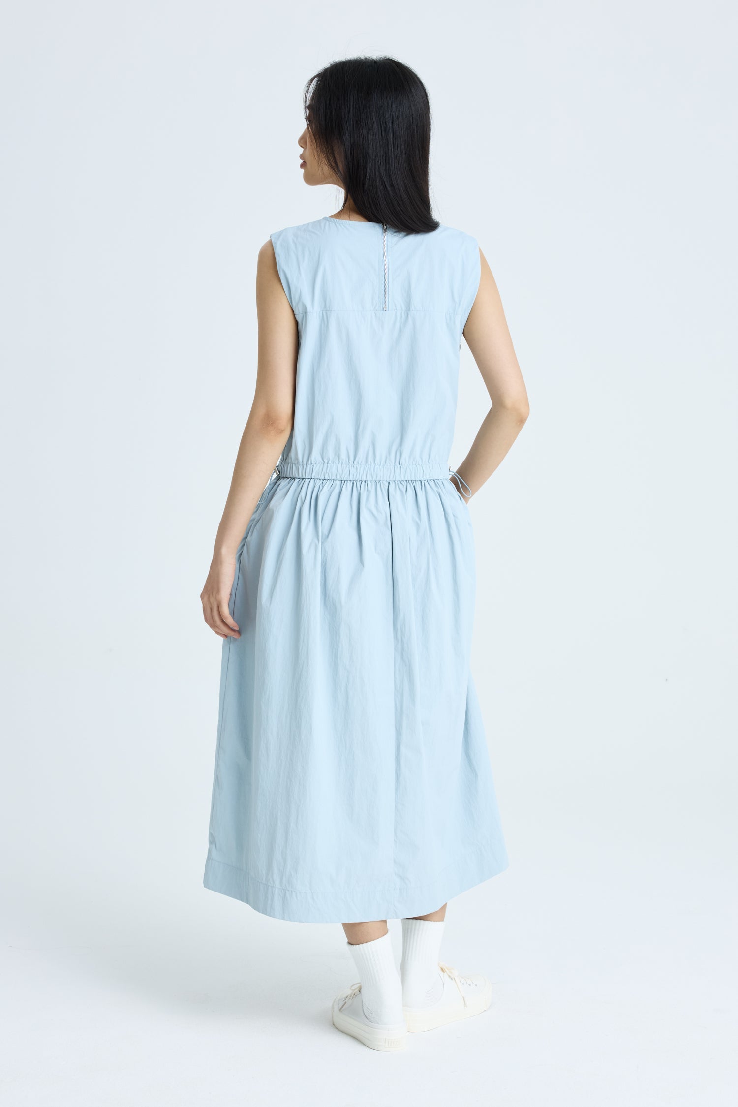 Drawcord Dress - Dusty Blue