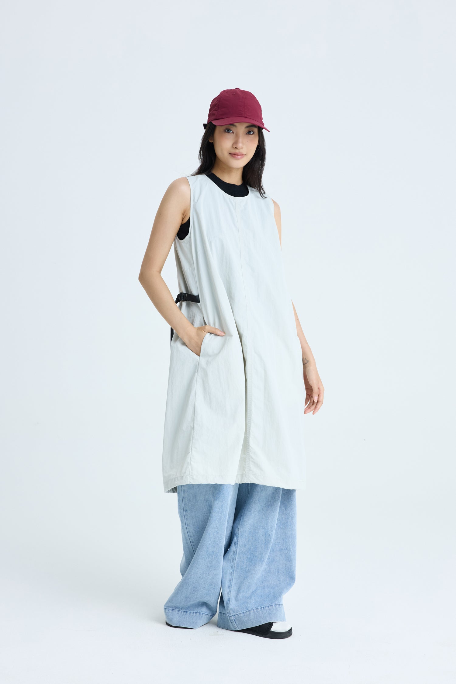 Side Buckle Dress - Light Grey