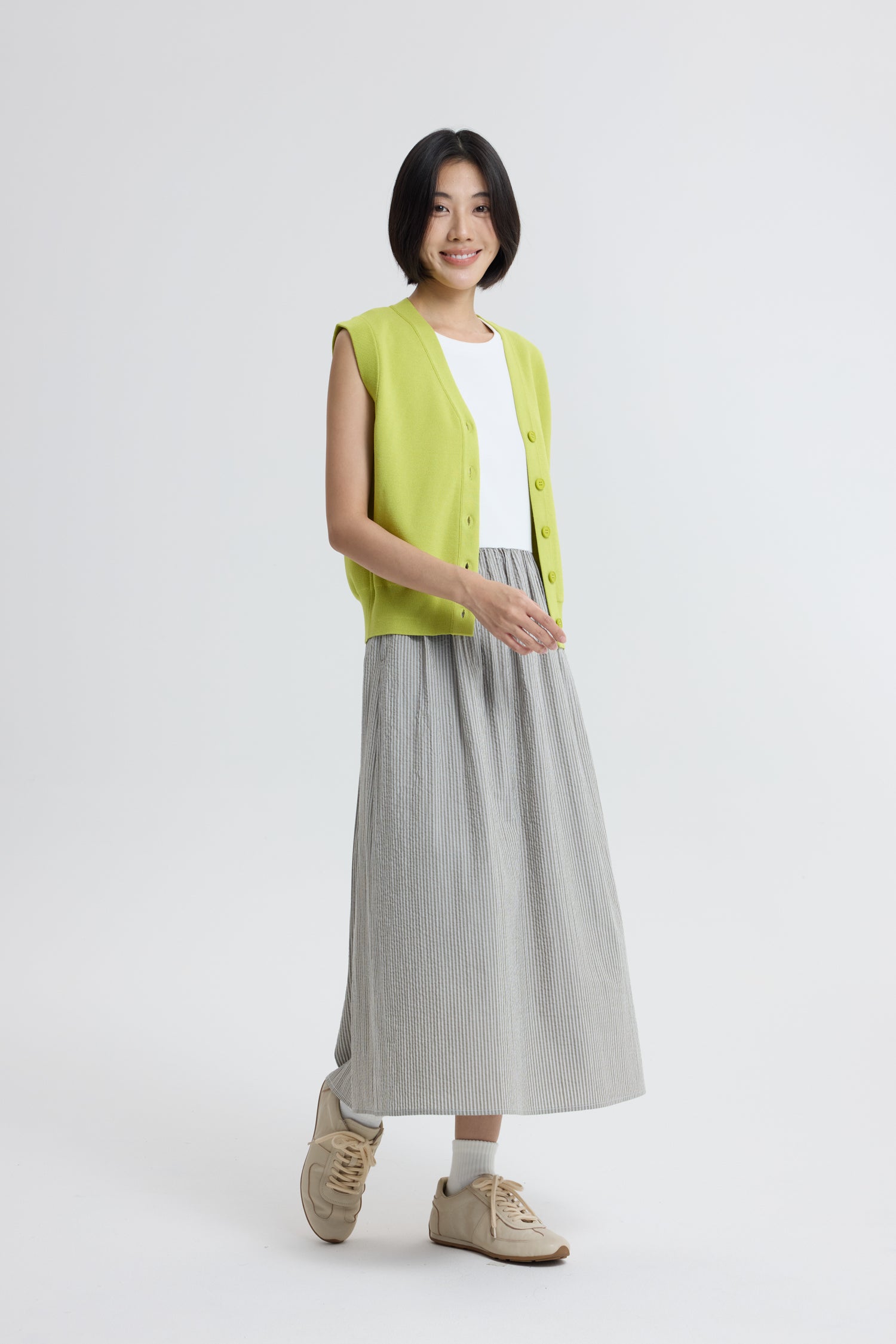 Striped Flare Dress - Cream