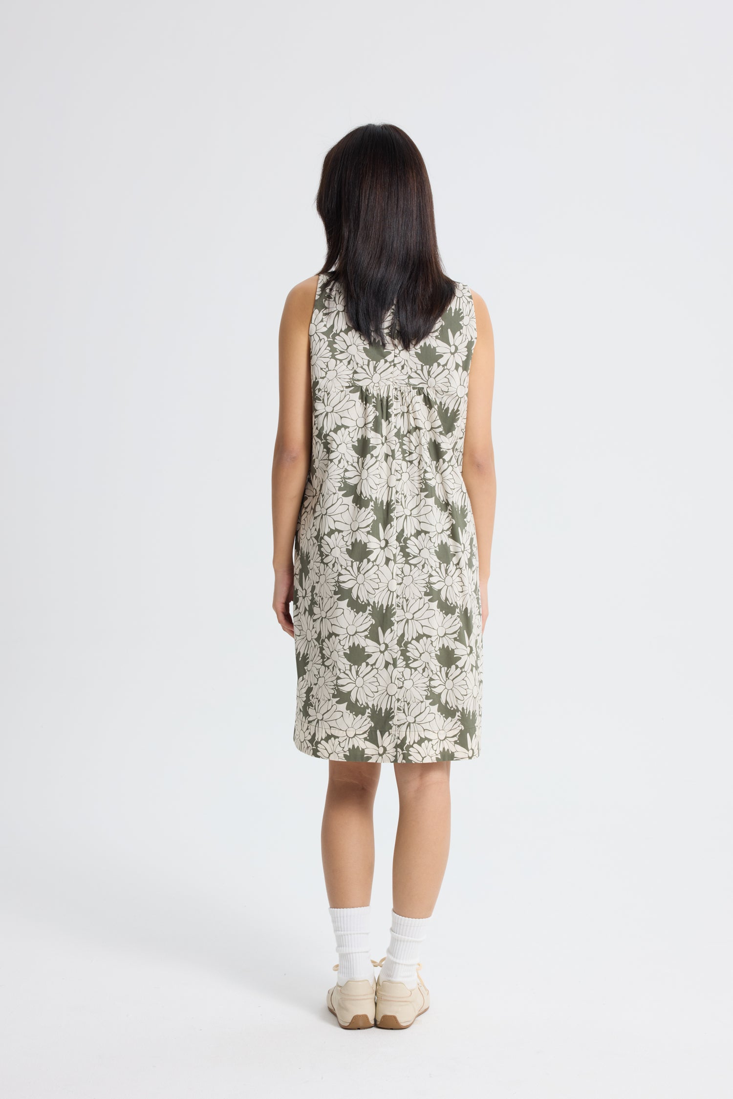 Floral Sleeveless Dress - Olive Floral