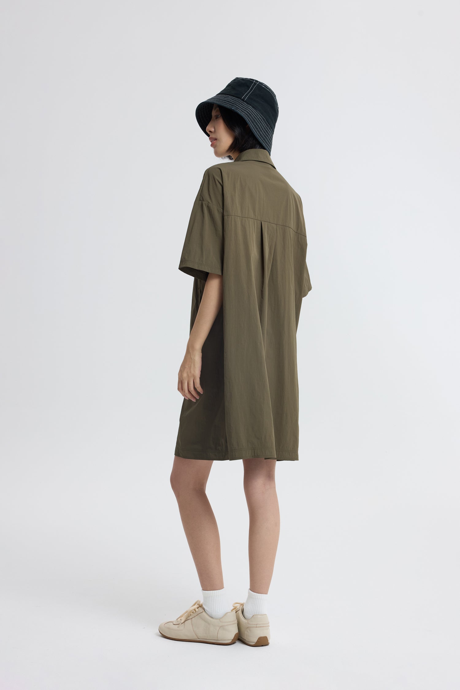 Button Down Collared Dress - Army Green
