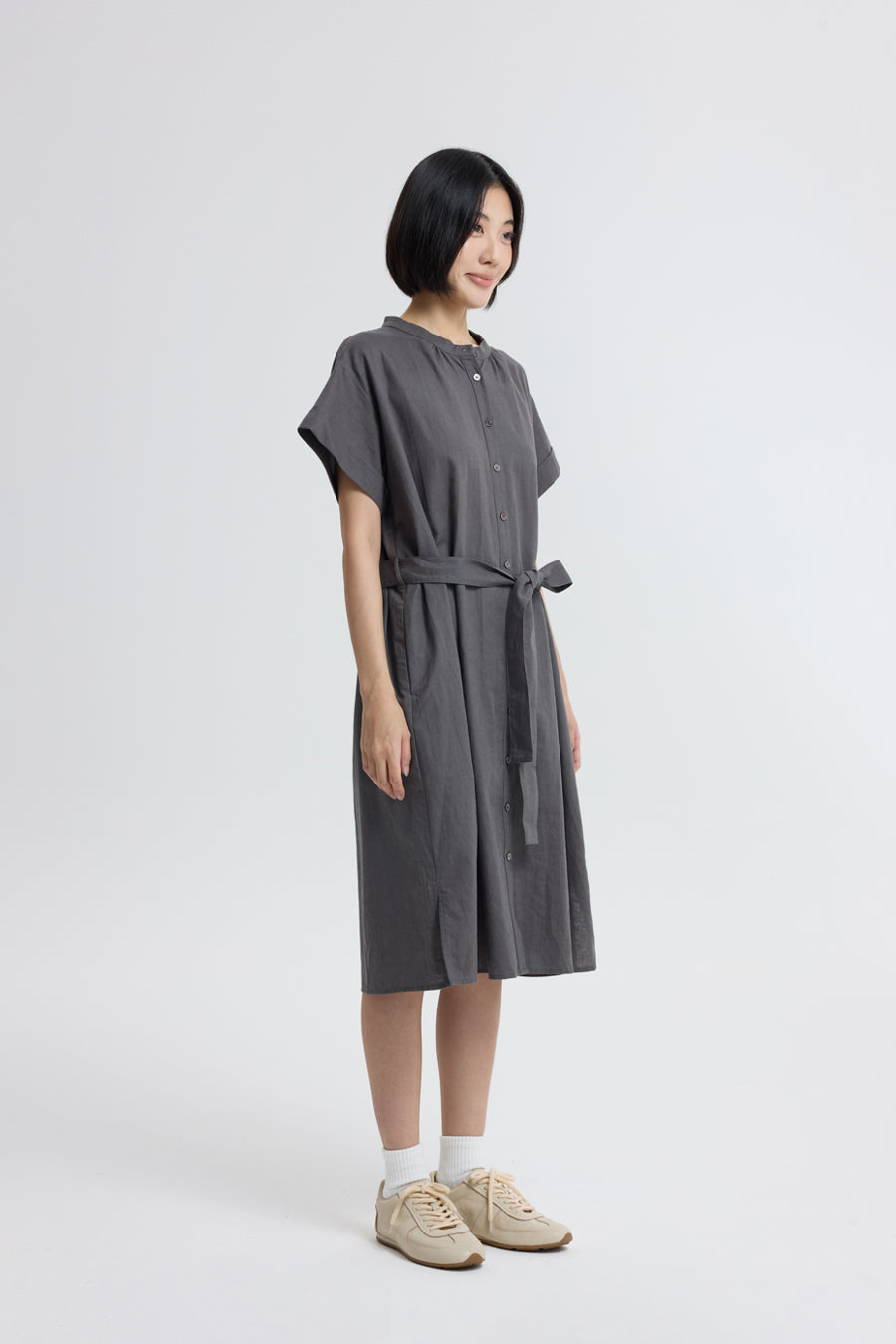Mandarin Collar Dress - Charcoal