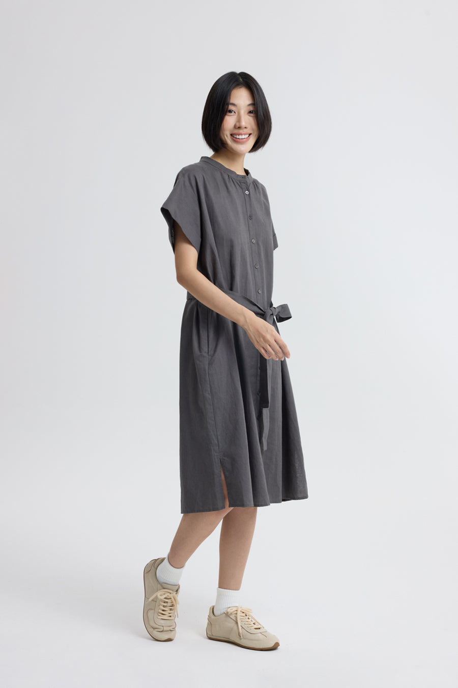 Mandarin Collar Dress - Charcoal