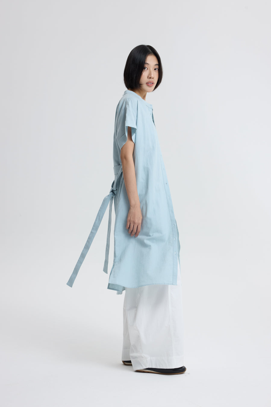 Mandarin Collar Dress - Dusty Blue