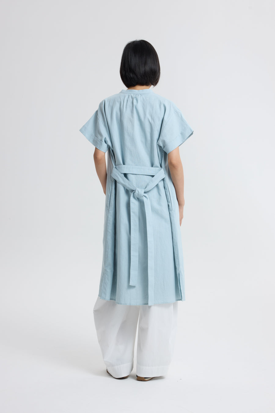 Mandarin Collar Dress - Dusty Blue