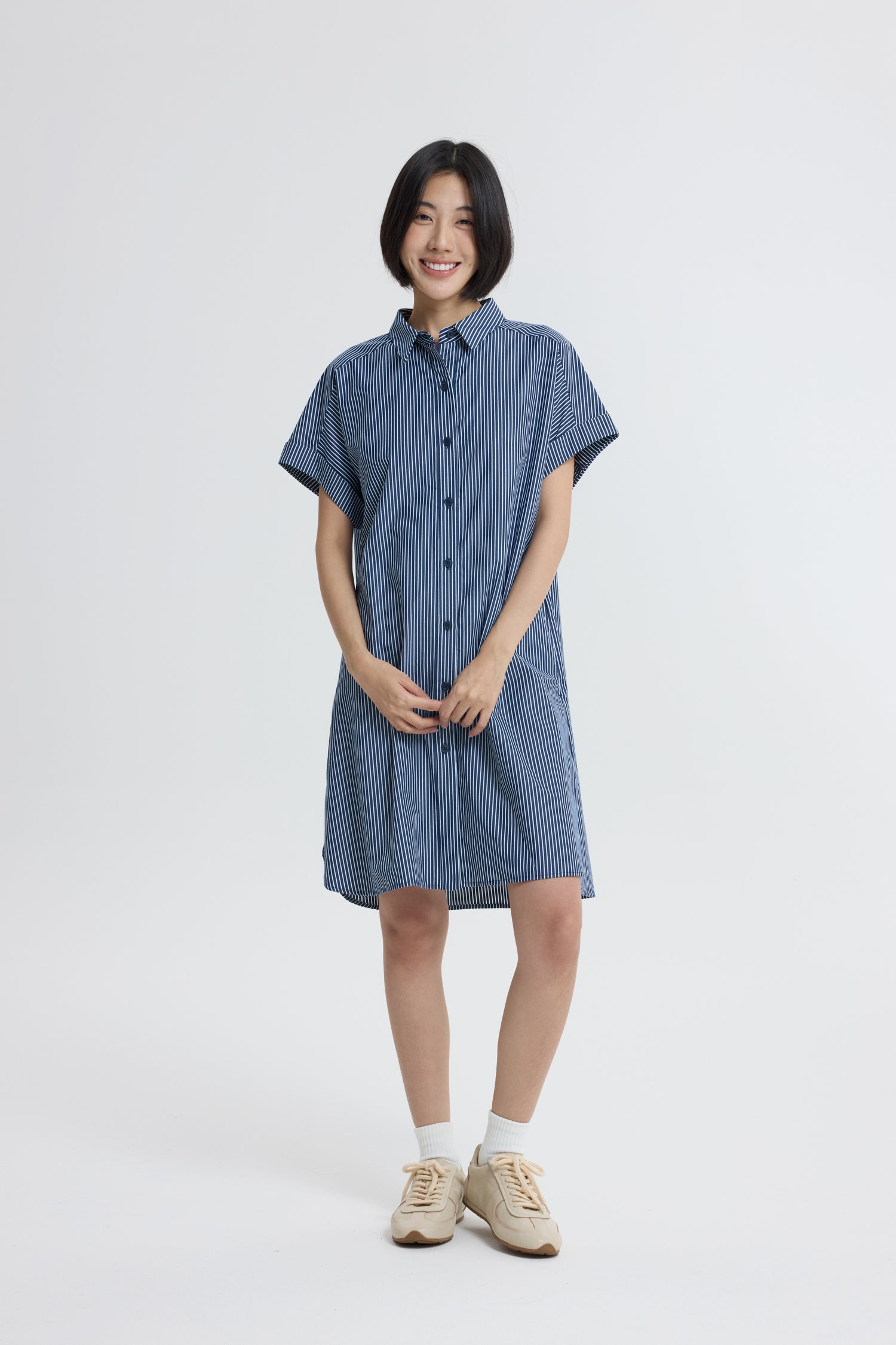 Striped Button Up Dress - Stripes Navy