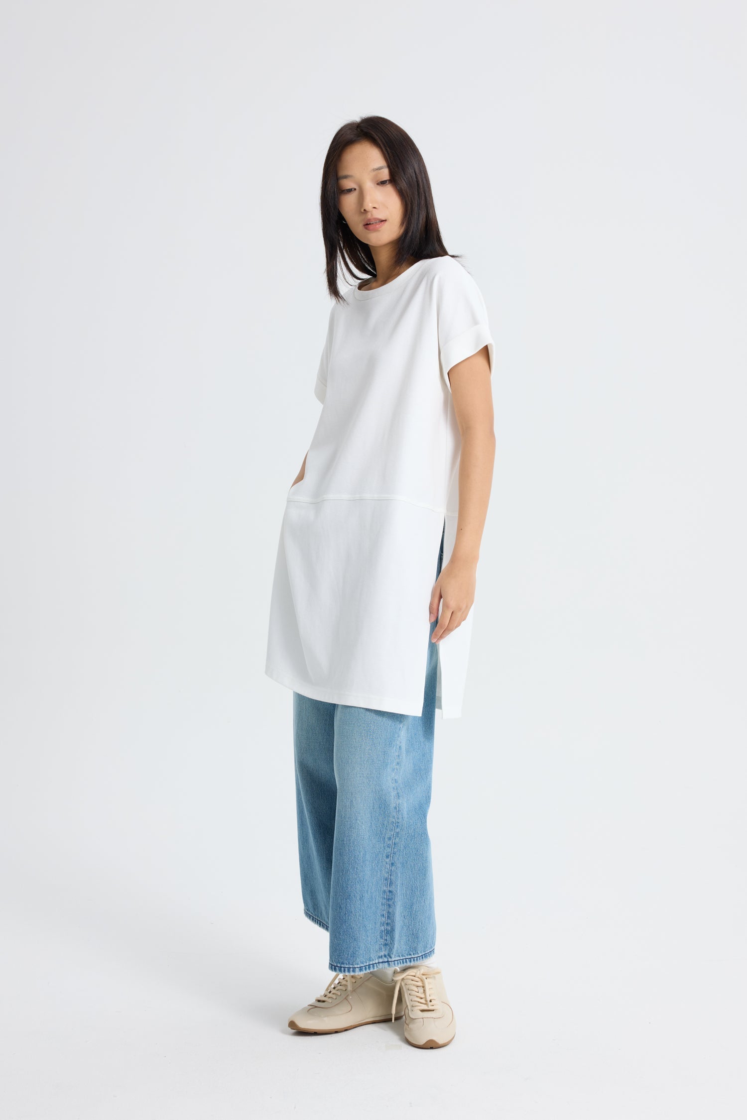 High Slit Tunic Tee - Cream