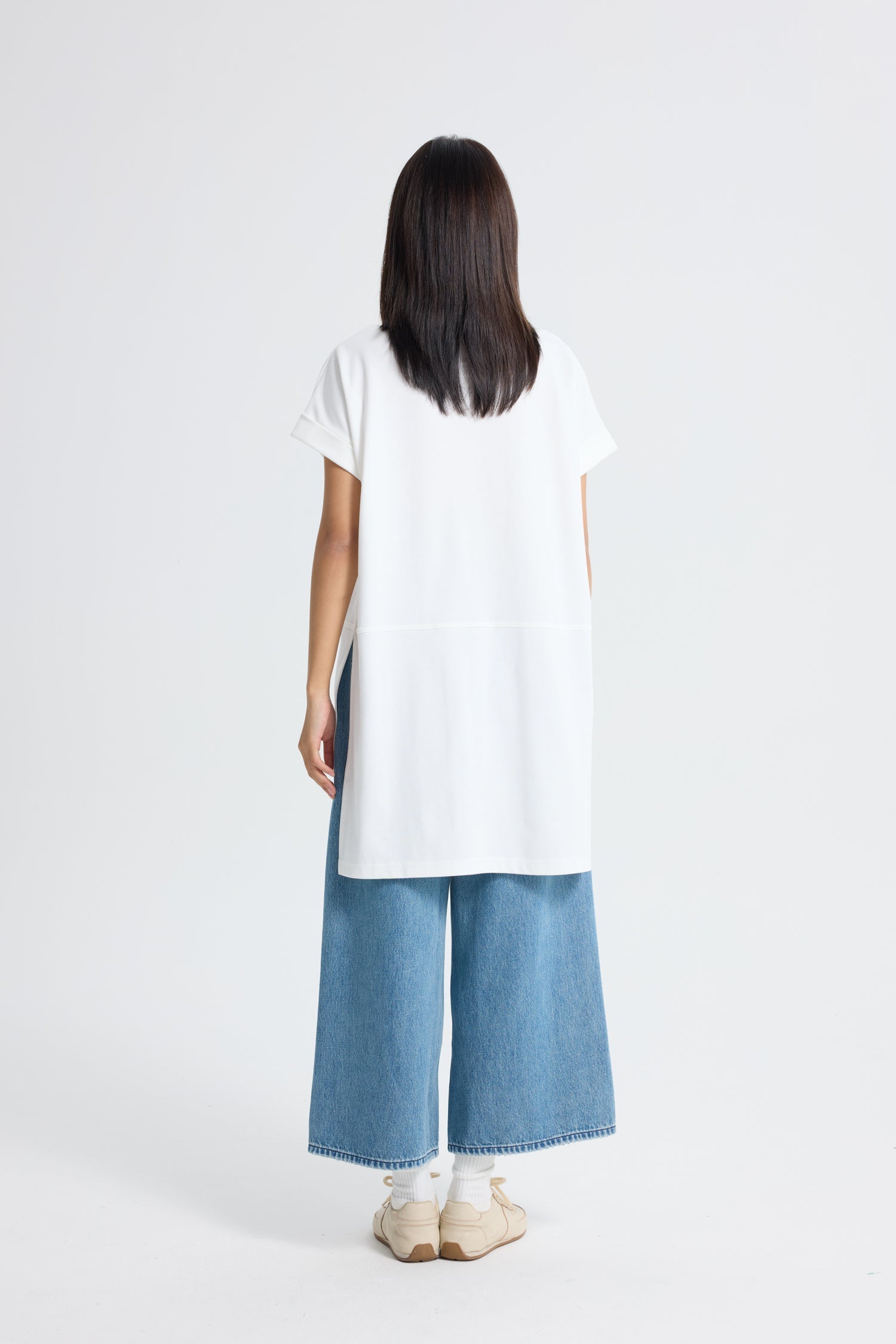 High Slit Tunic Tee - Cream