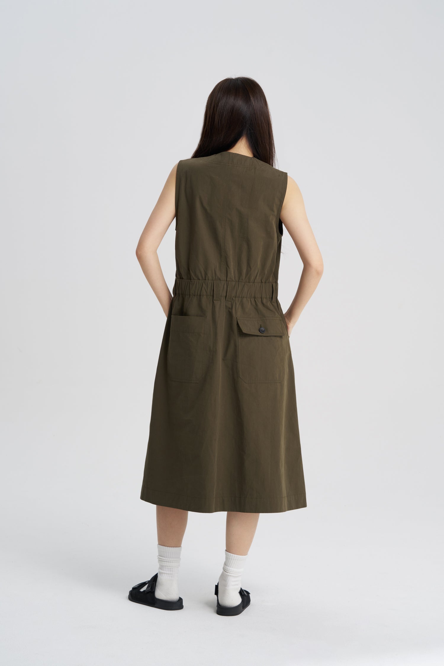 Button Front Dress - Army Green