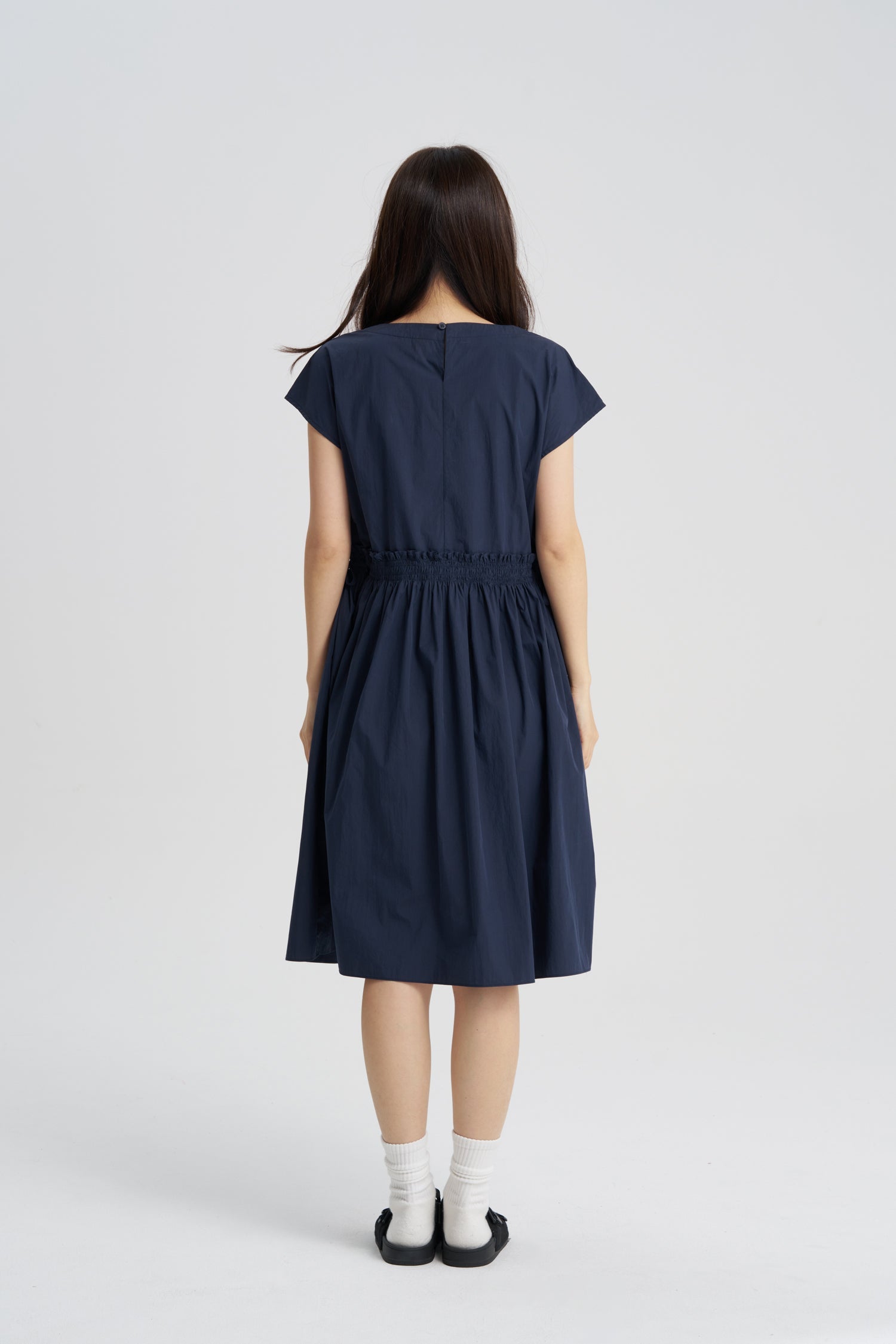 Gathered Dress - Navy