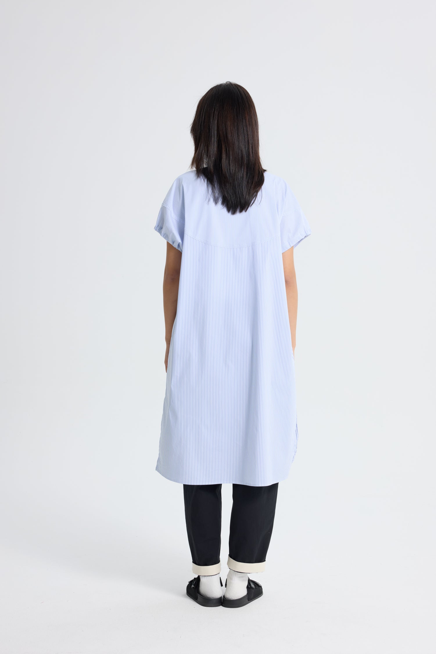 Striped Drawcord Sleeve Dress - Stripes Blue