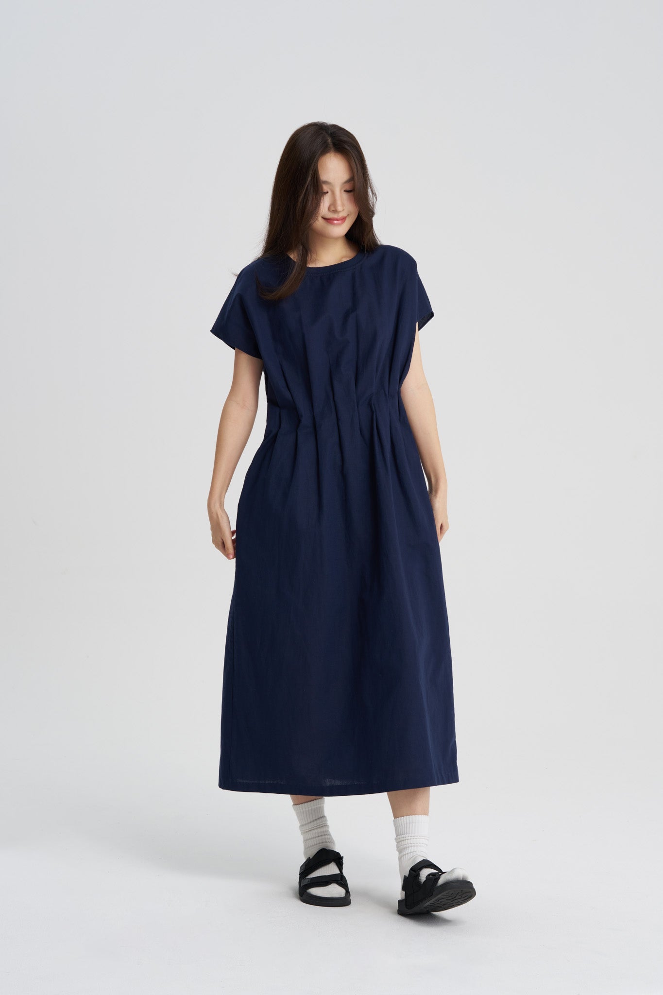 Pleated Waist Dress - Navy