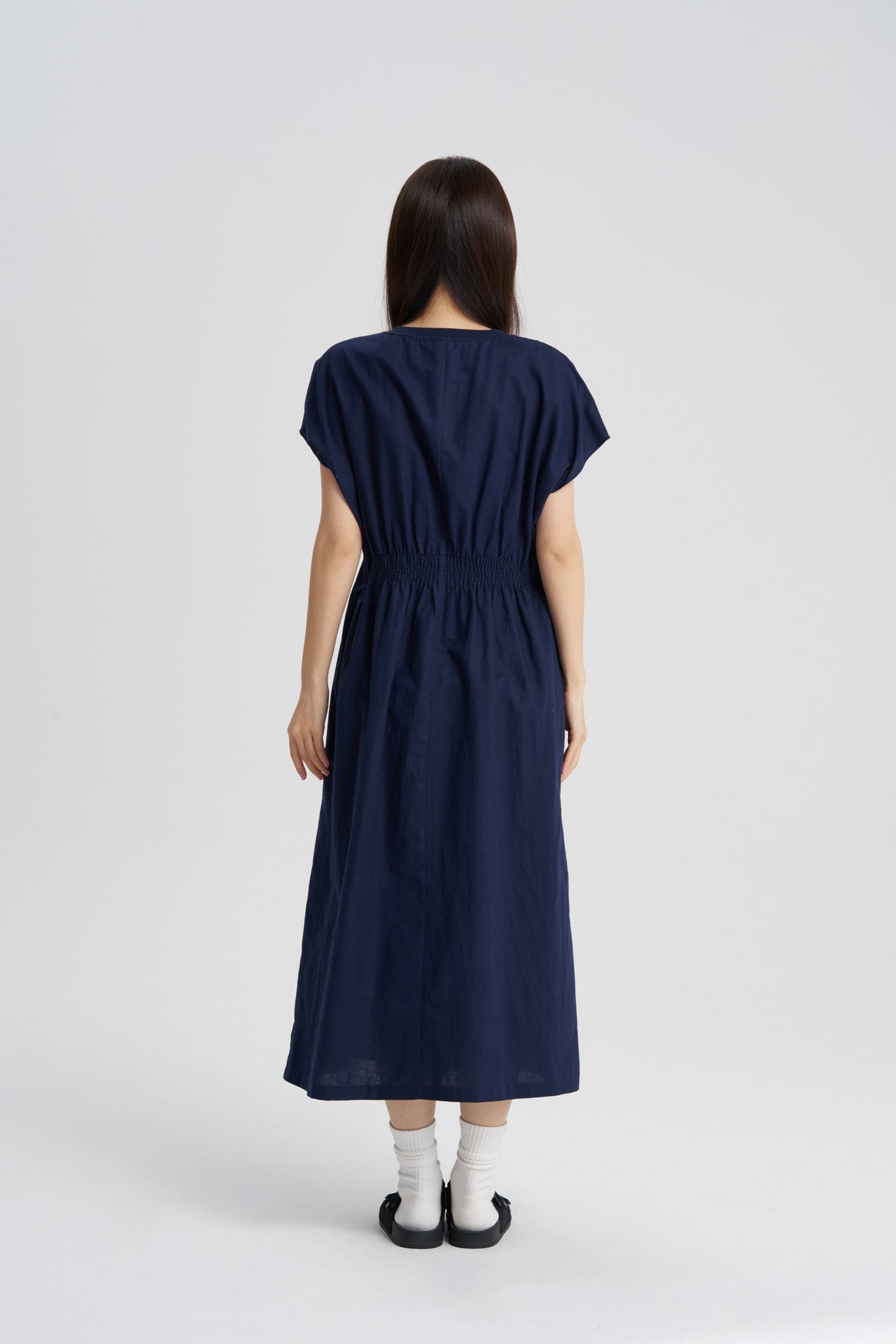 Pleated Waist Dress - Navy