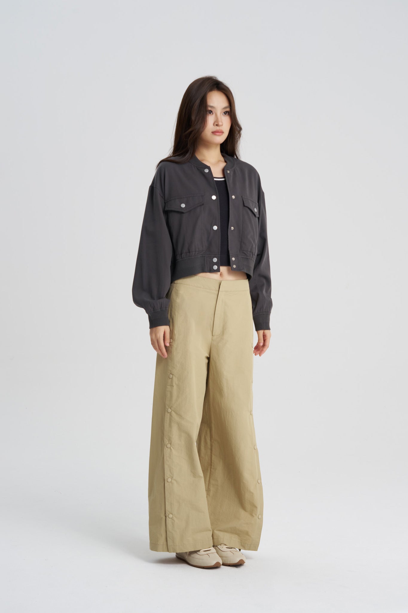 Cropped Cargo Jacket - Charcoal