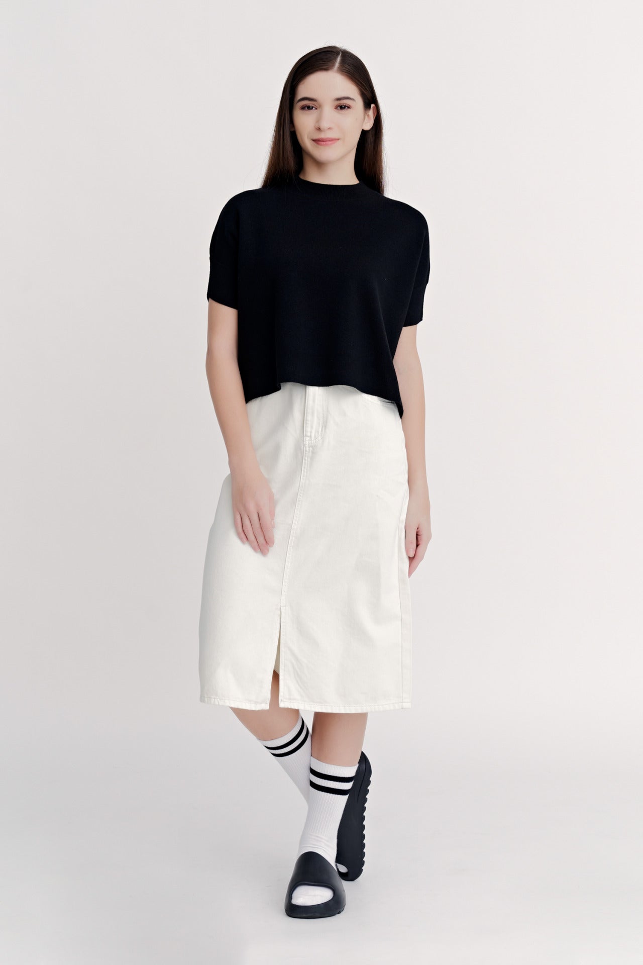 Wide Cut Knit Top - Black