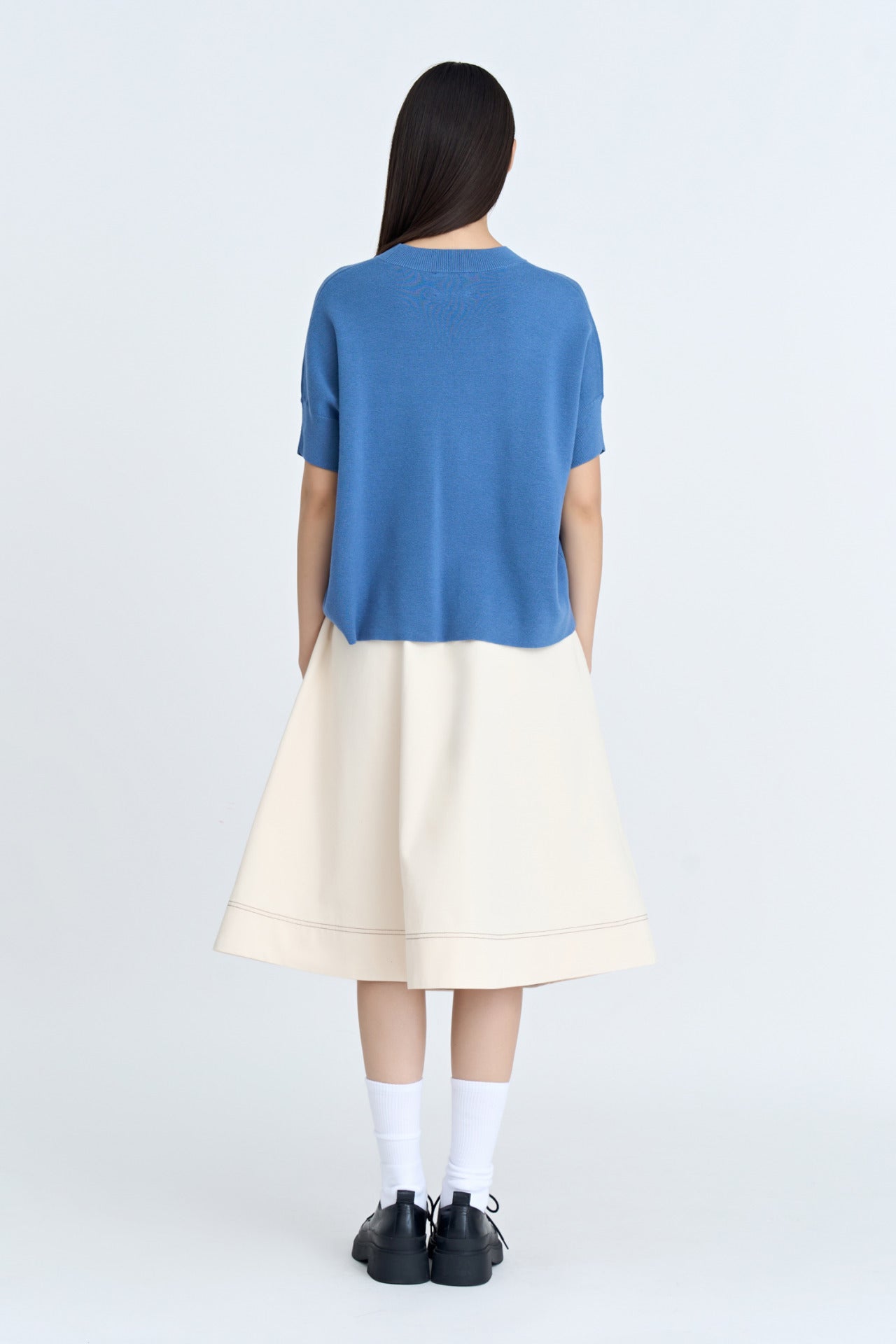 Wide Cut Knit Top - Denim Blue