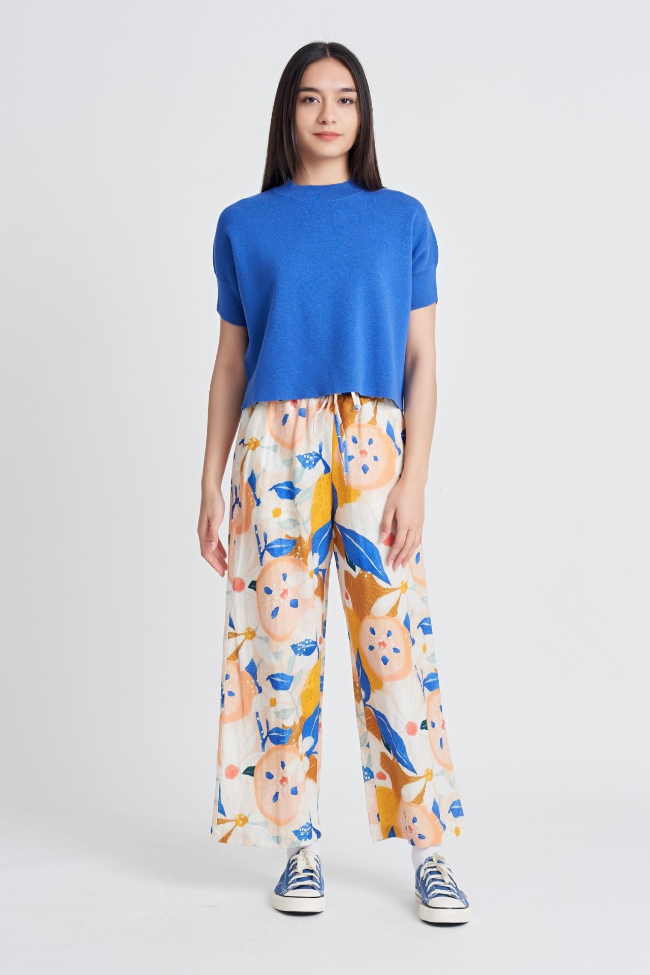 Wide Cut Knit Top - Cobalt