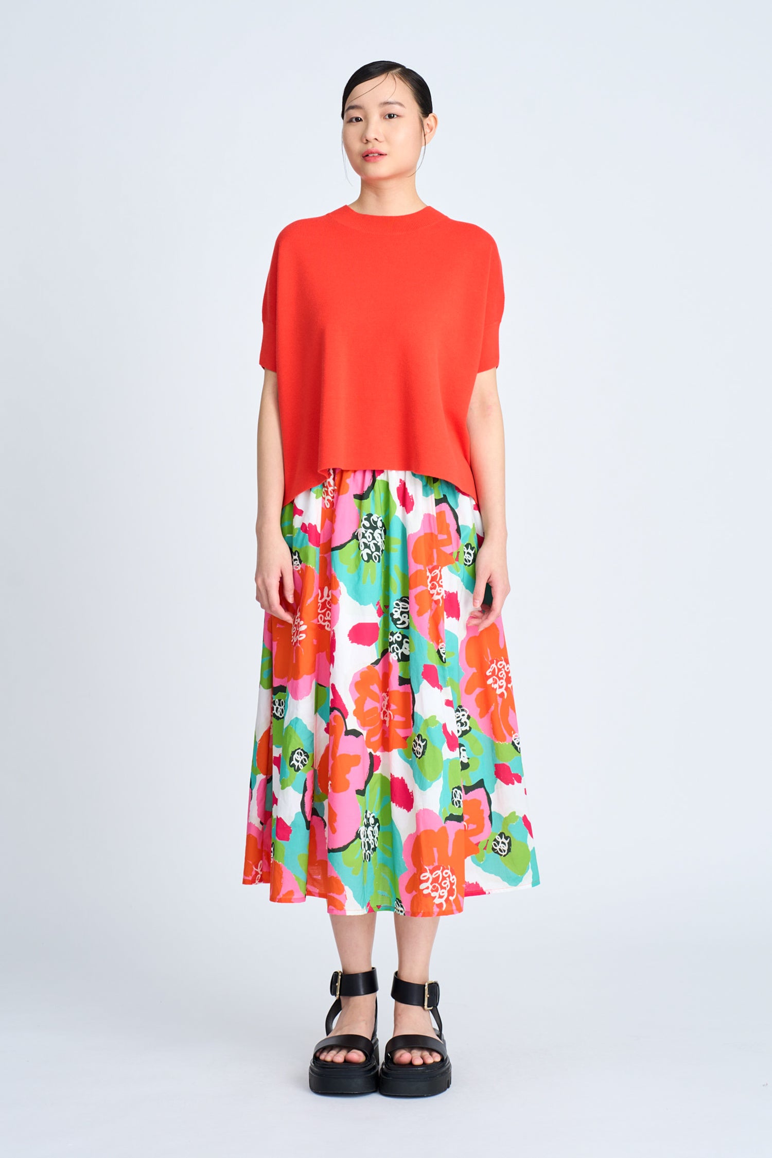 Wide Cut Knit Top - Vermillion