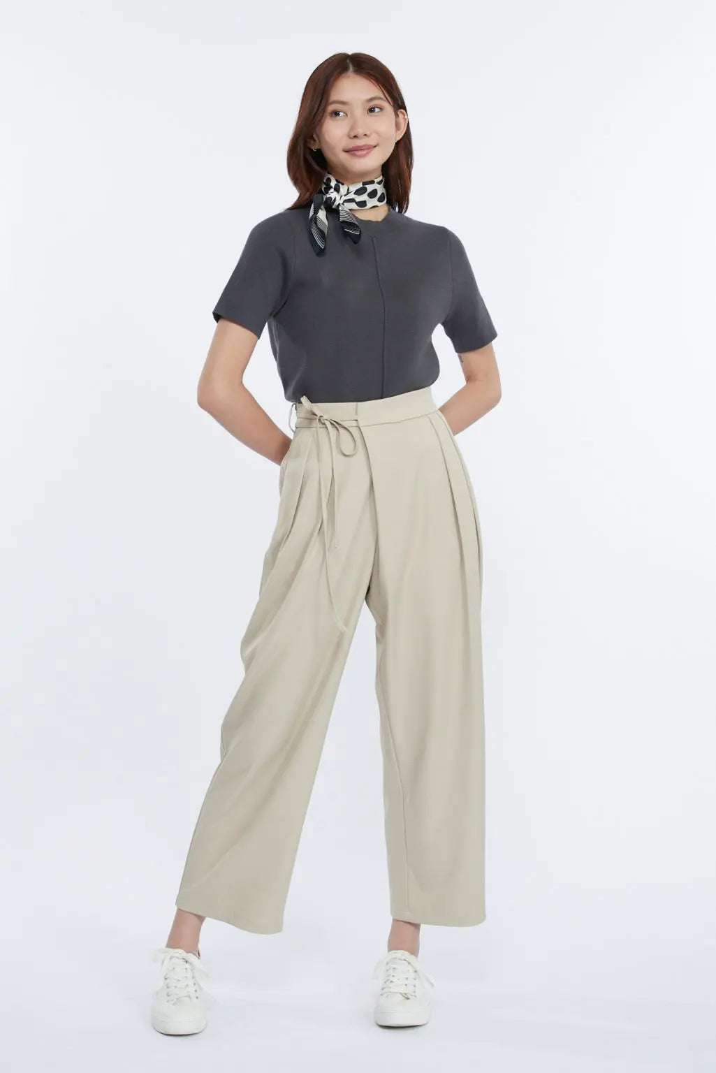 Knitted Ribbed Collar Top - Charcoal