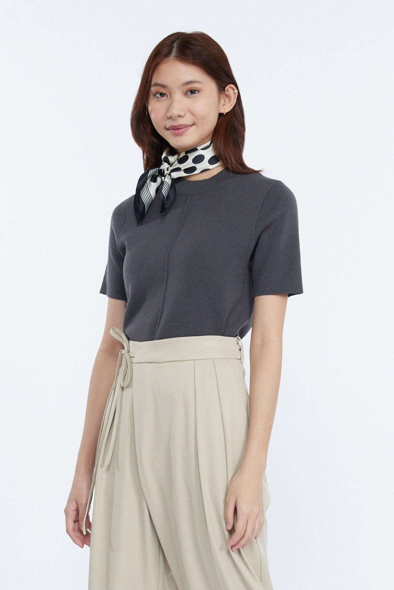 Knitted Ribbed Collar Top - Charcoal – The Restyle Trait Malaysia