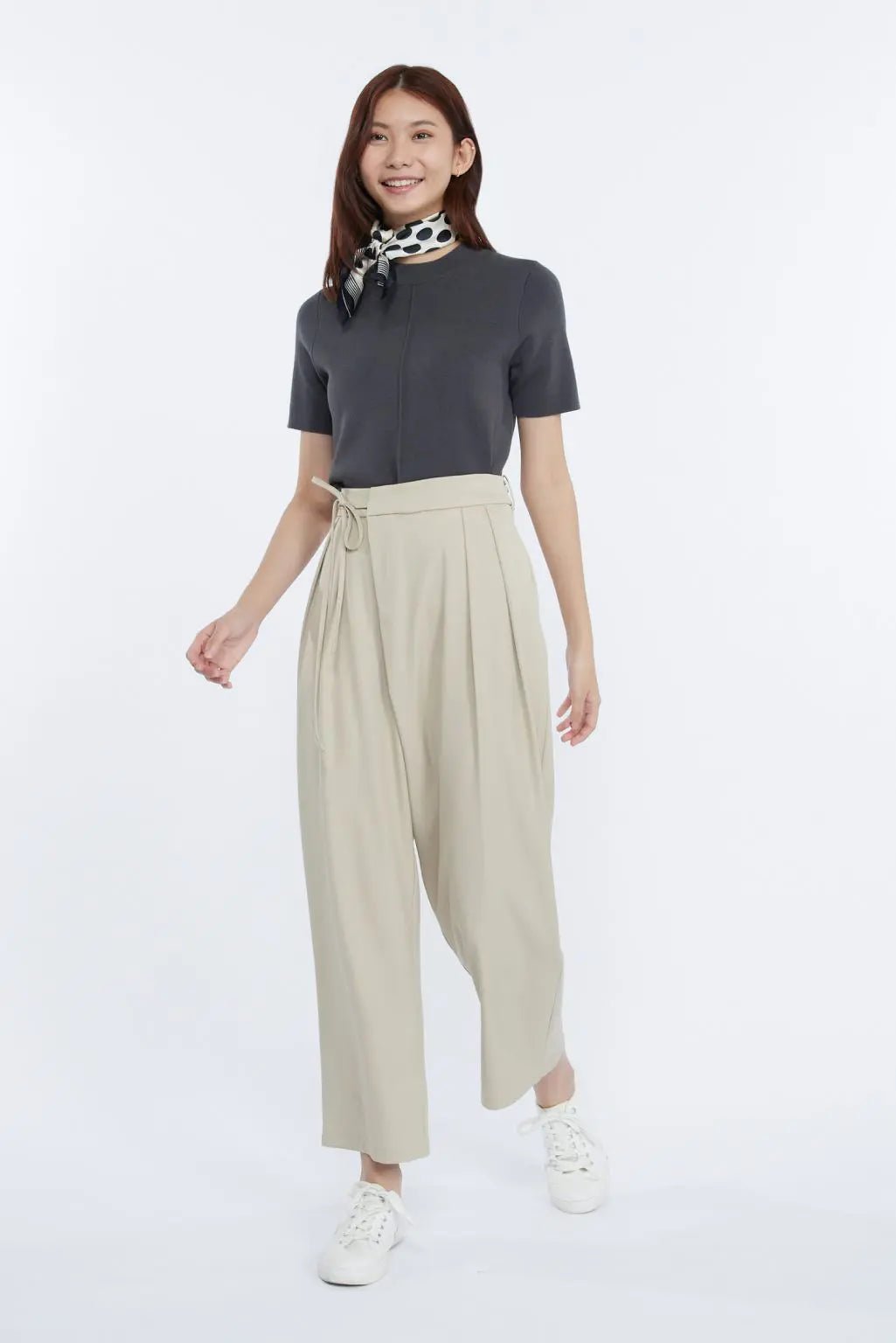 Knitted Ribbed Collar Top - Charcoal