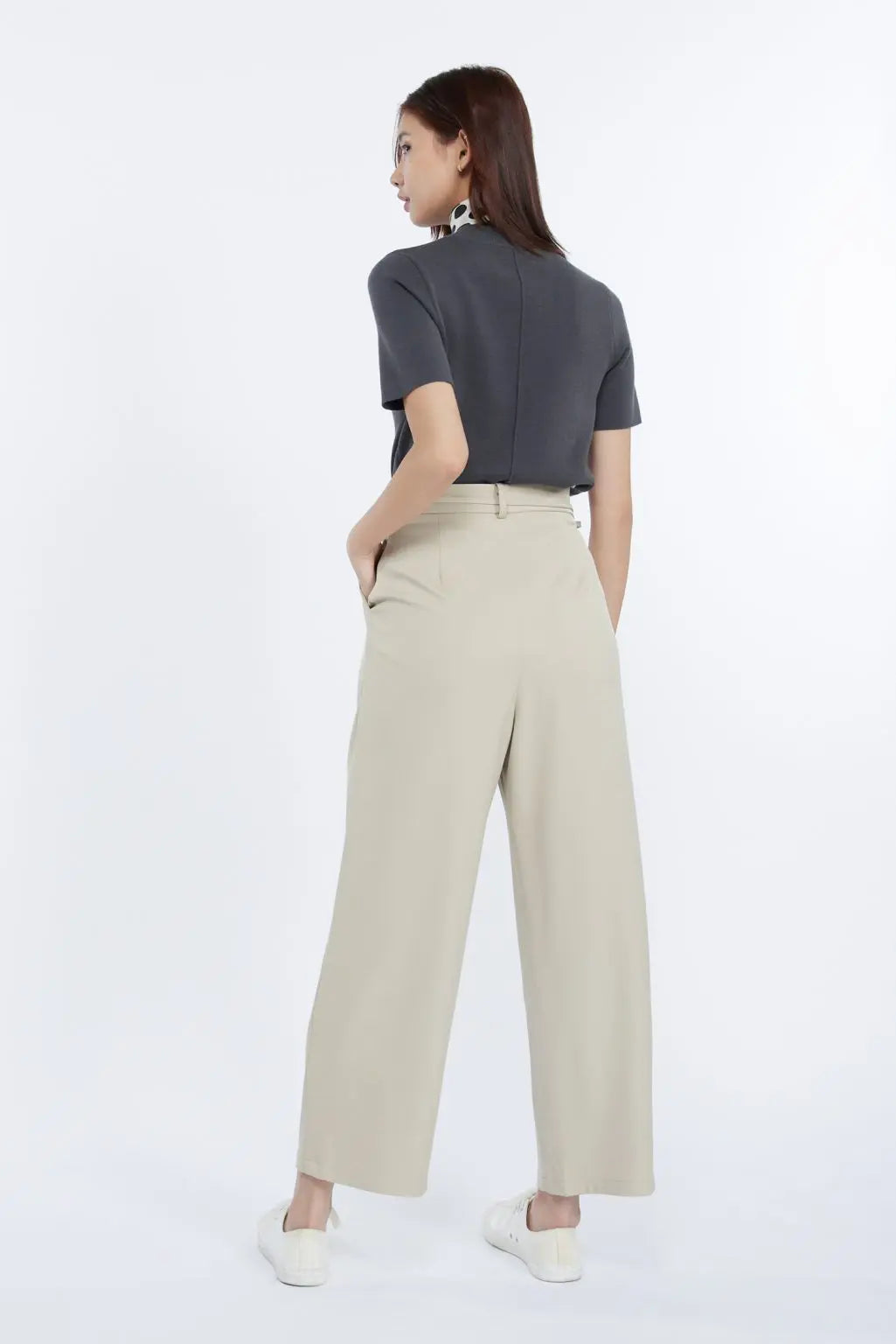 Knitted Ribbed Collar Top - Charcoal