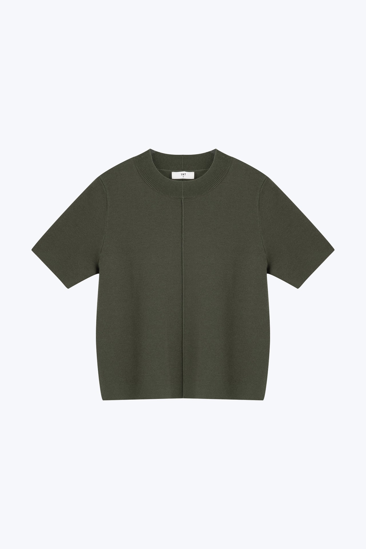 Knitted Ribbed Collar Top - Khaki Green