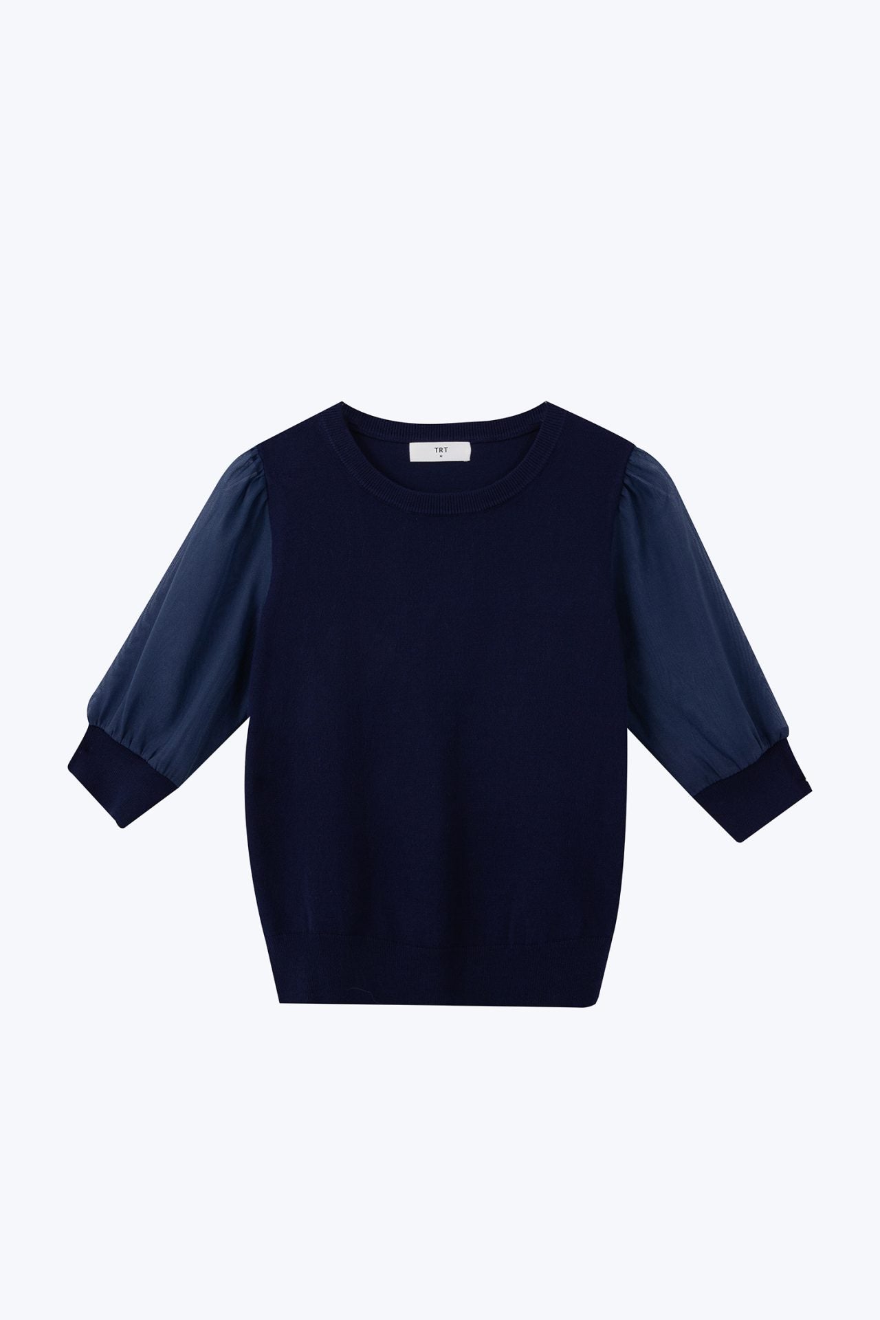 Knitted Puff Sleeves Top - Dark Denim