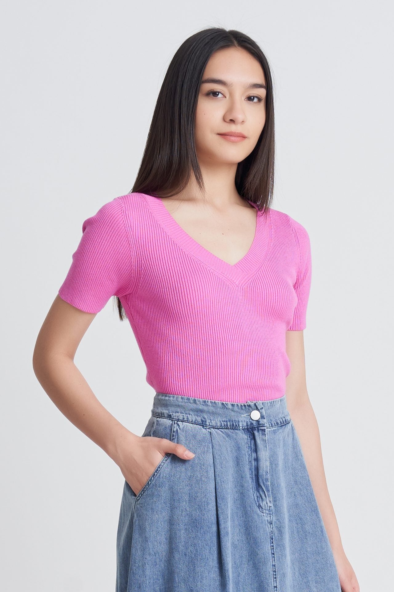 Knitted V-Neck Top