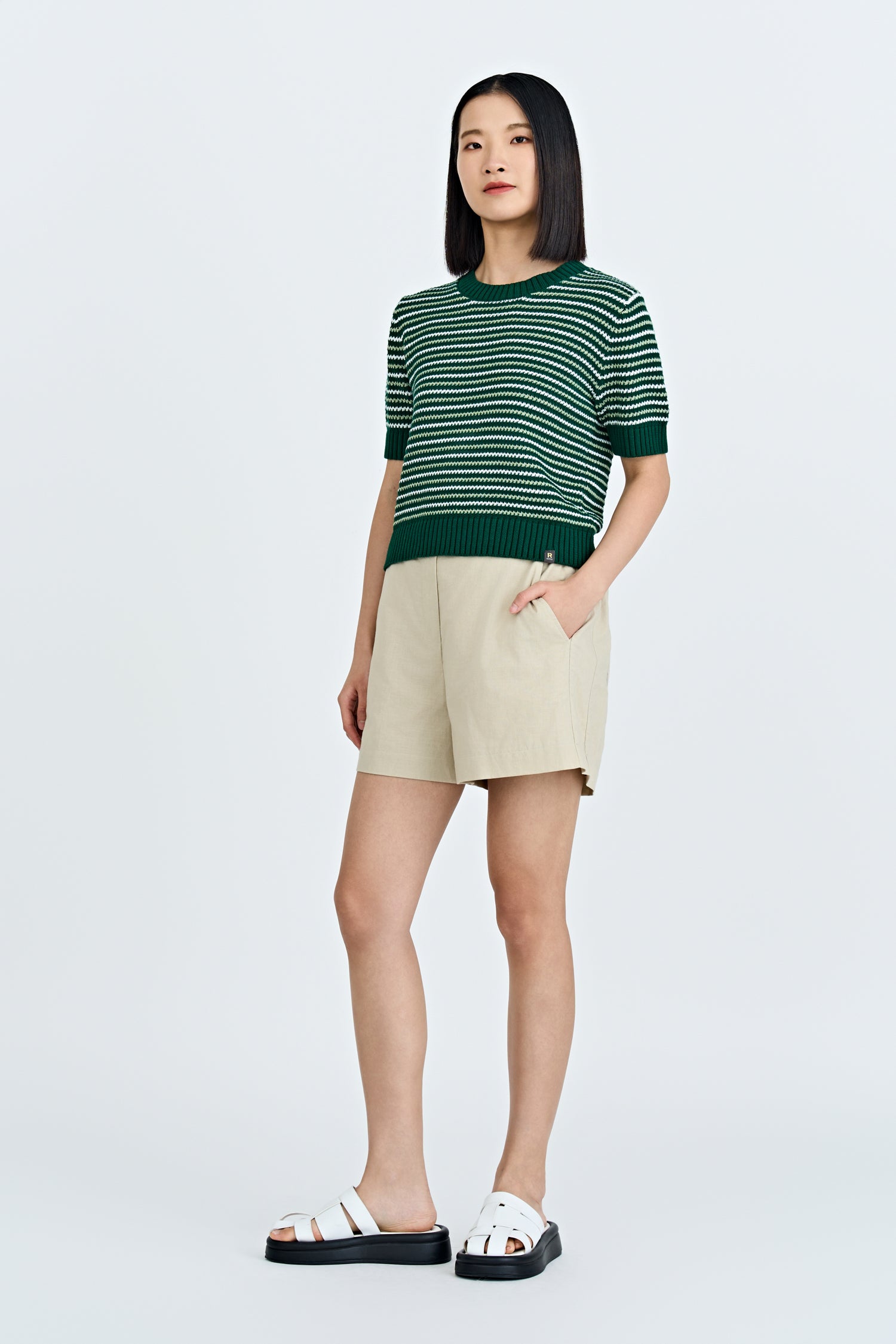 Knitted Multi-Colour Weave Top - Emerald