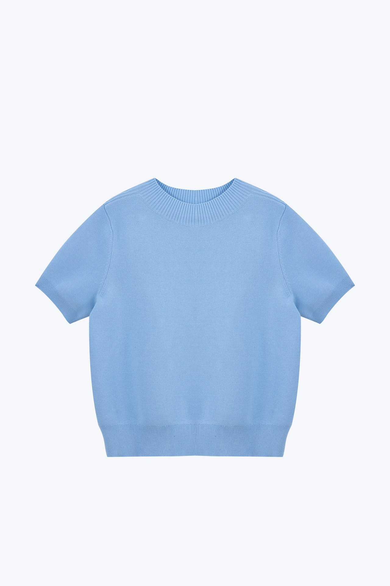 Knitted Ribbed Collar Top - Dusty Blue