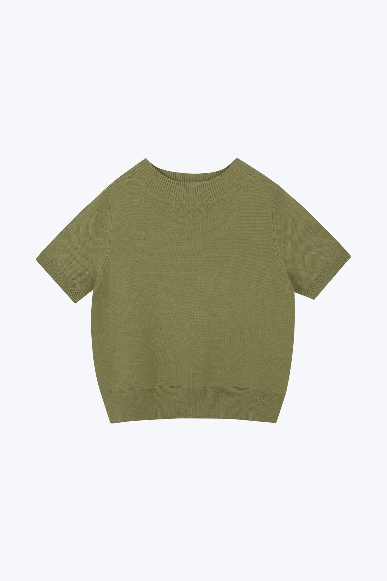 Knitted Ribbed Collar Top - Fern