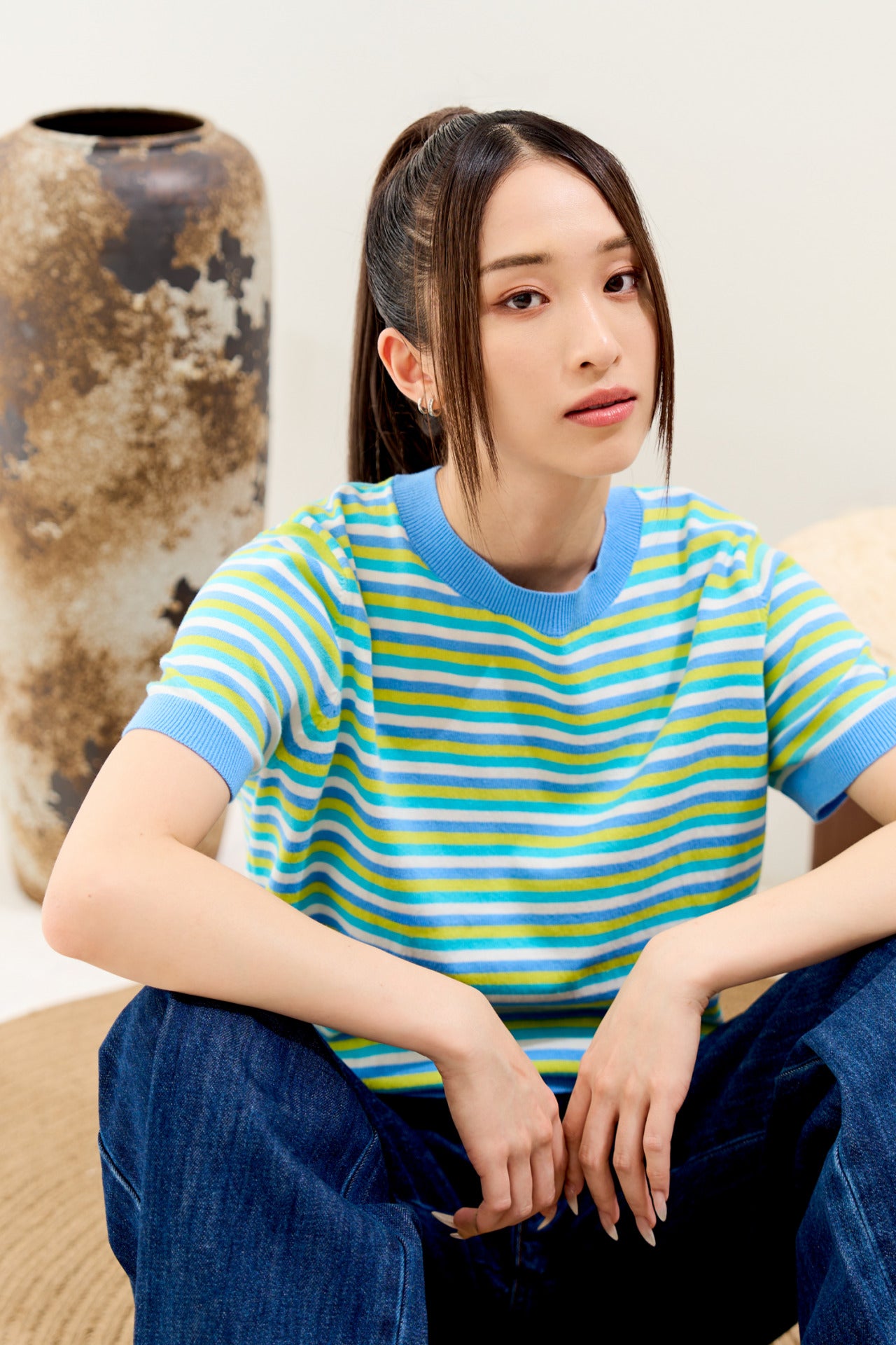 Knitted Striped Top - Sky Stripes