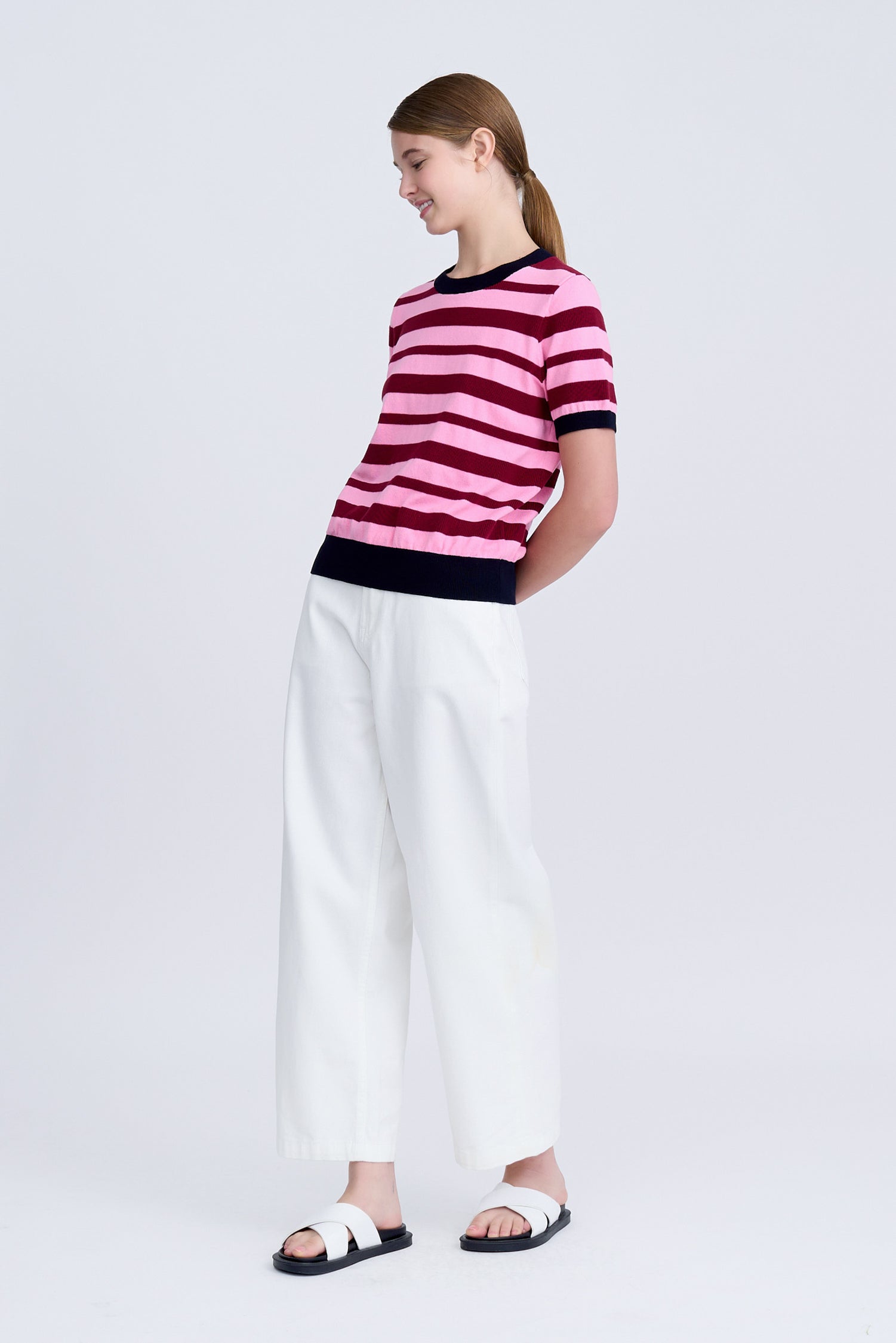 Knitted Striped Short Sleeve Top