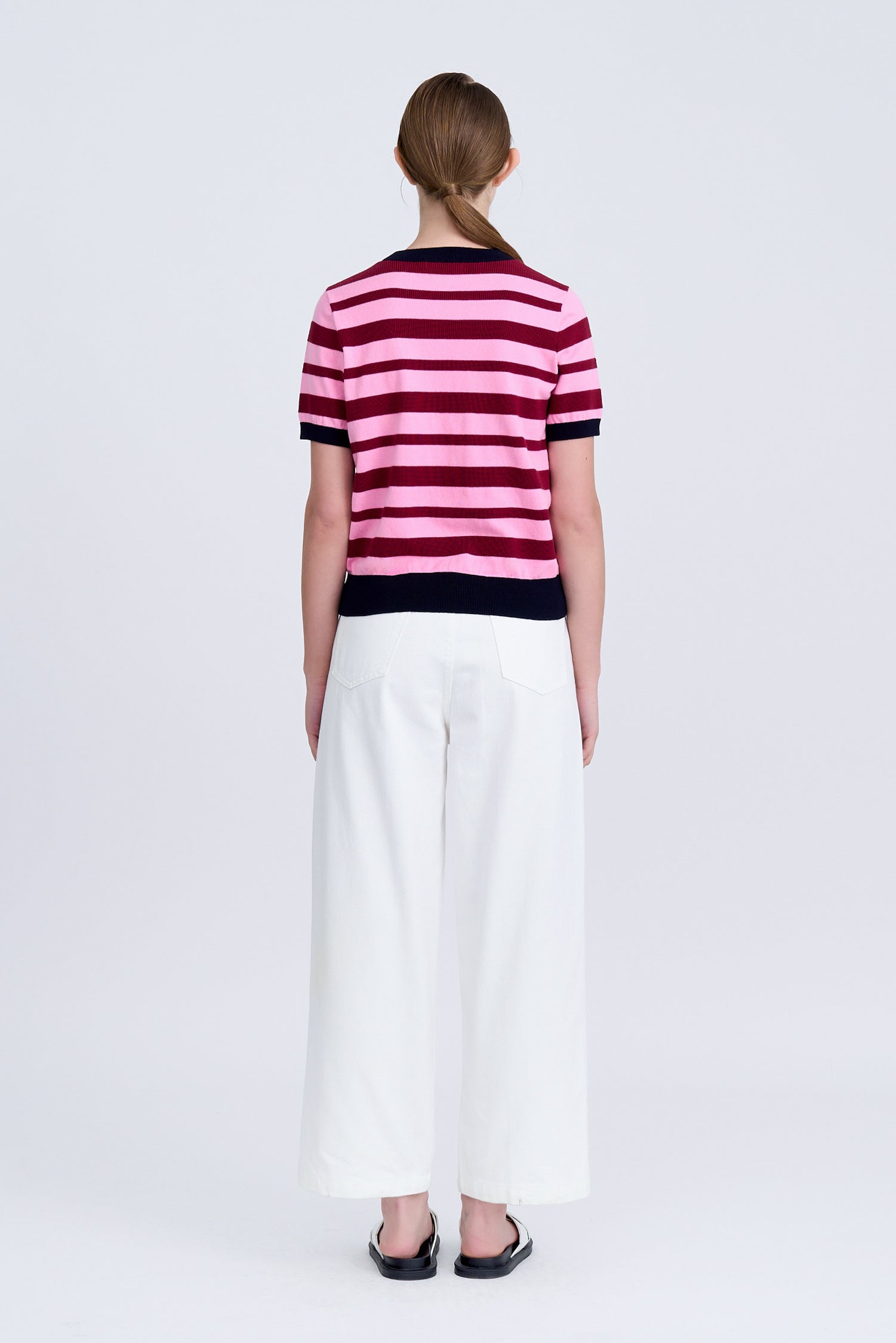 Knitted Striped Short Sleeve Top