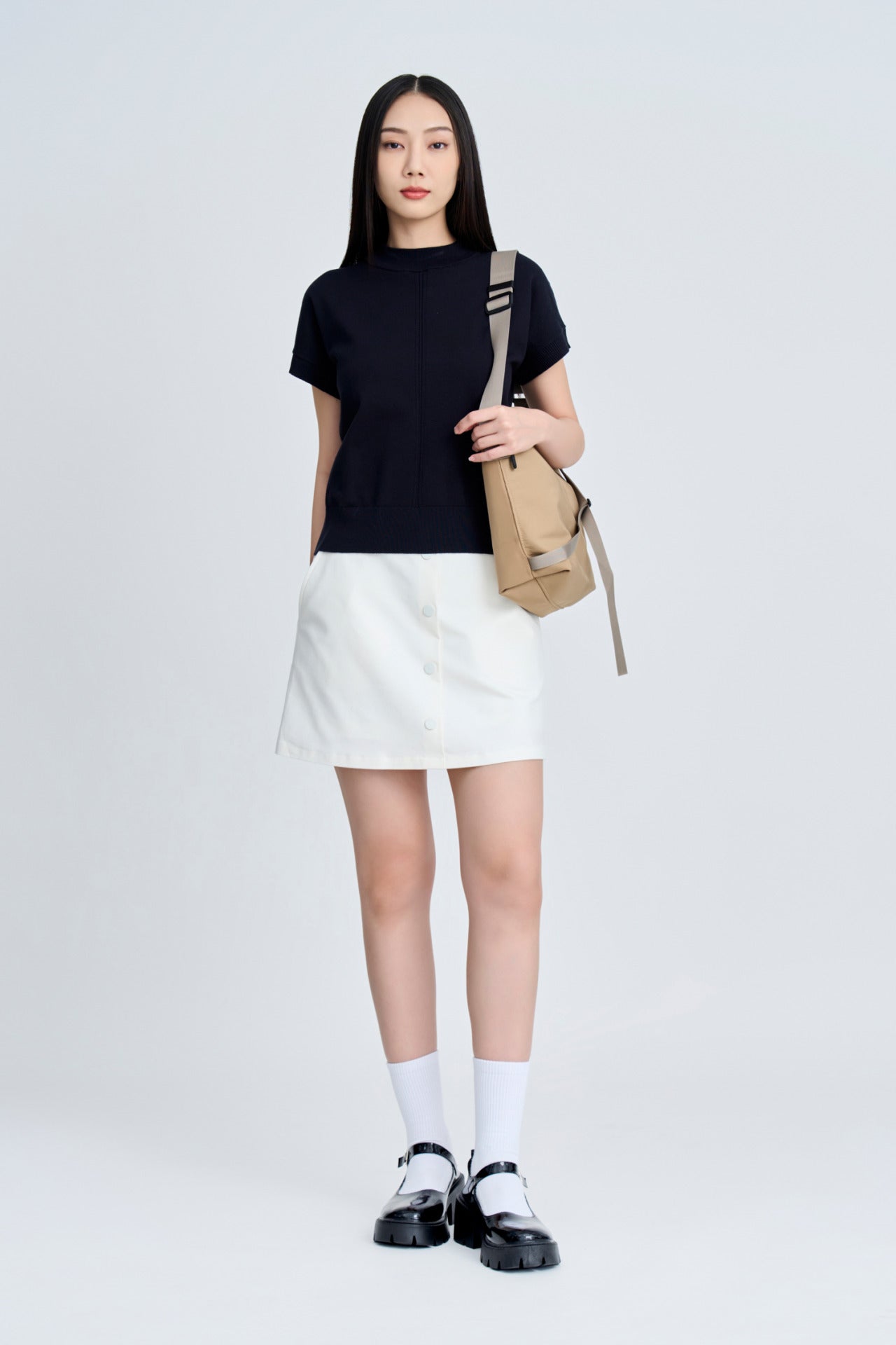 Knitted Cap Sleeve Top - Navy
