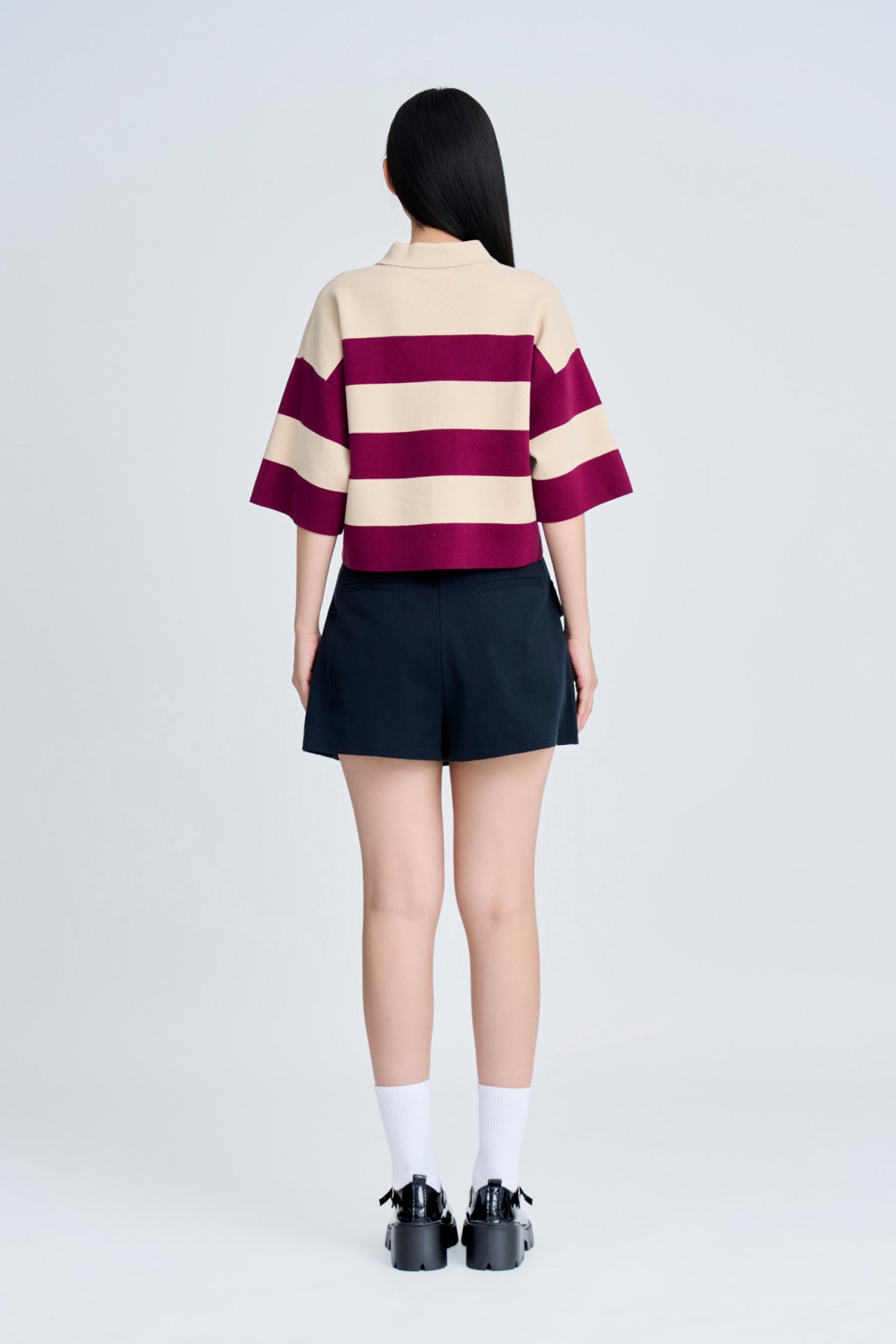 Knitted Striped Rugby Sweater - Striped Plum