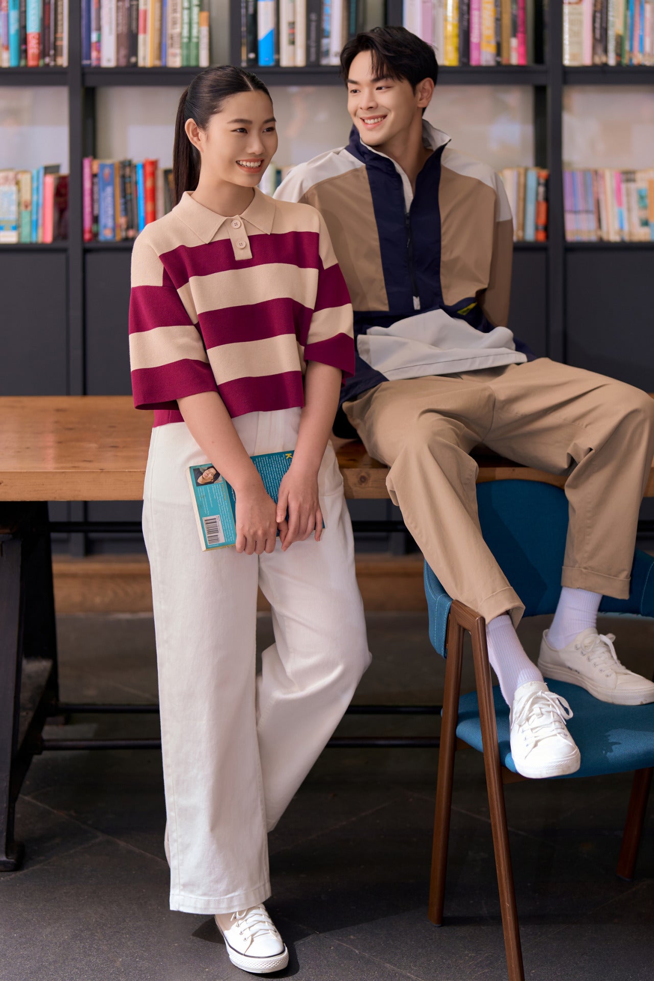 Knitted Striped Rugby Sweater - Striped Plum