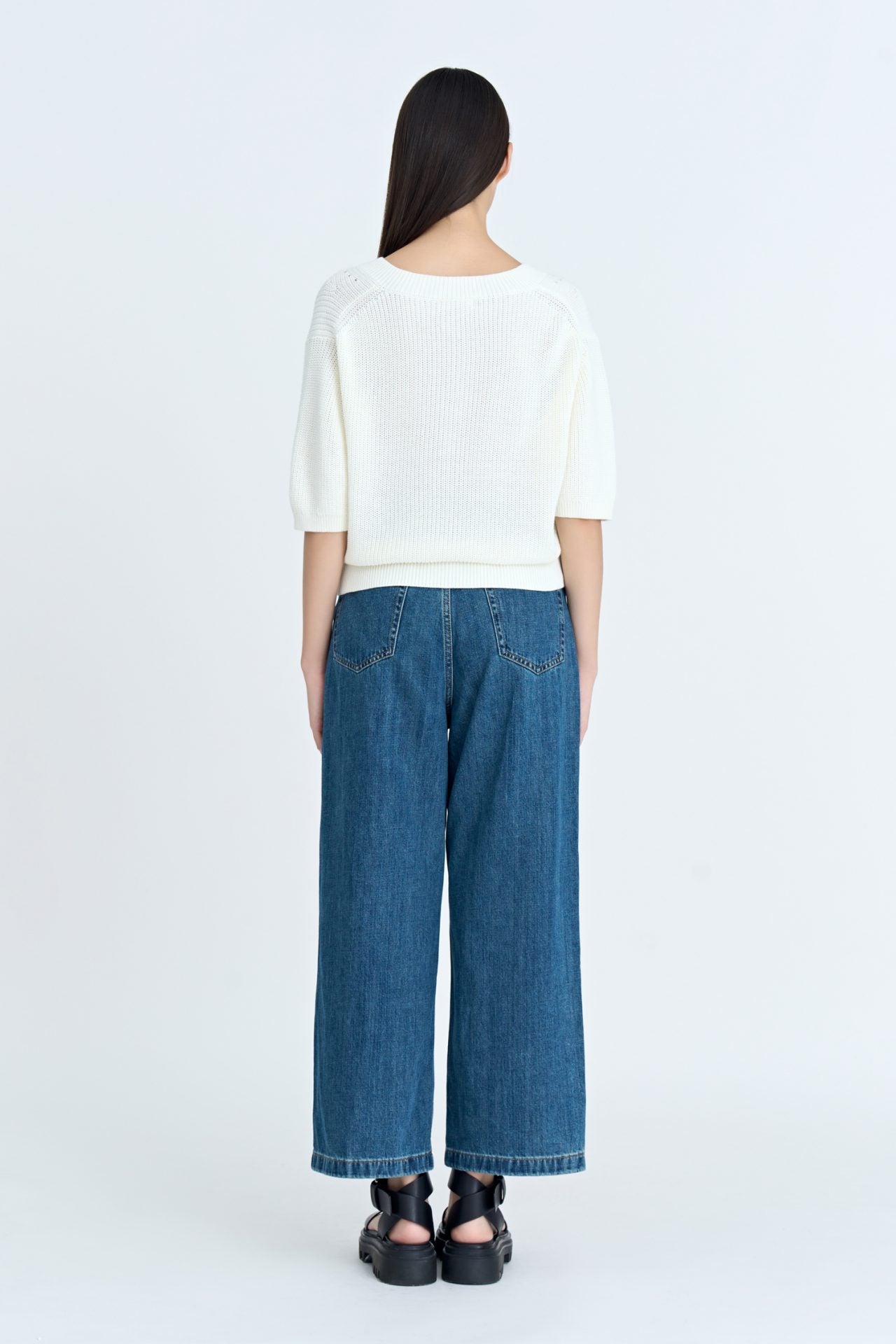 Knitted V-Neck Top - Cream