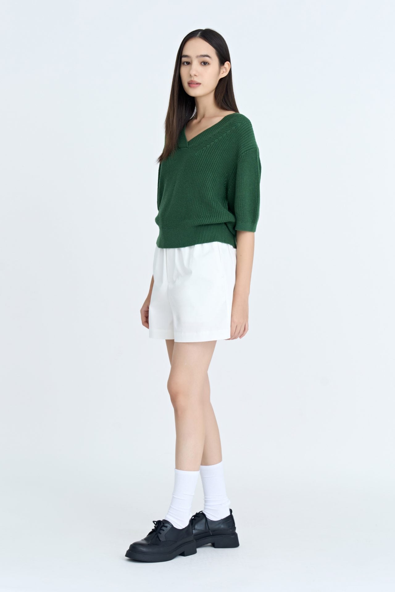 Knitted V-Neck Top - Hunter Green