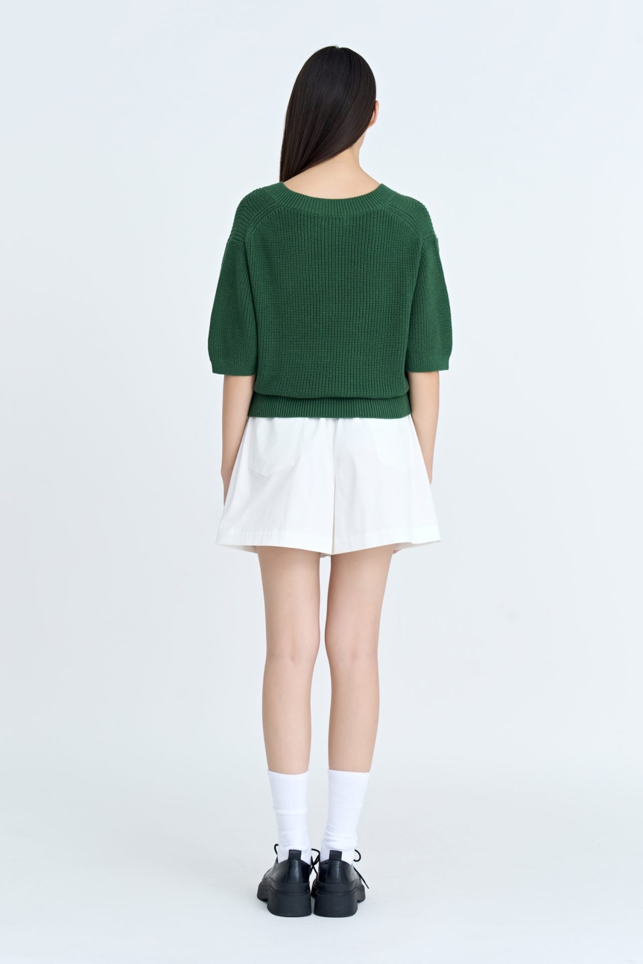 Knitted V-Neck Top - Hunter Green