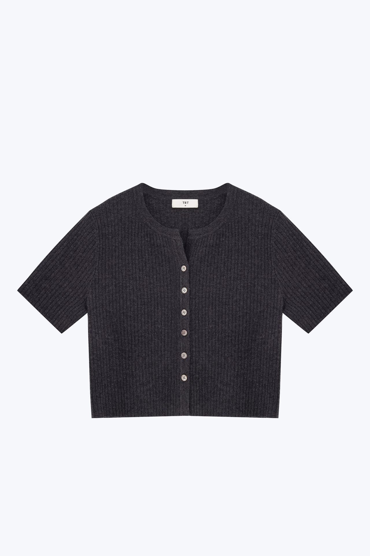 Knitted Button Front Top - Charcoal