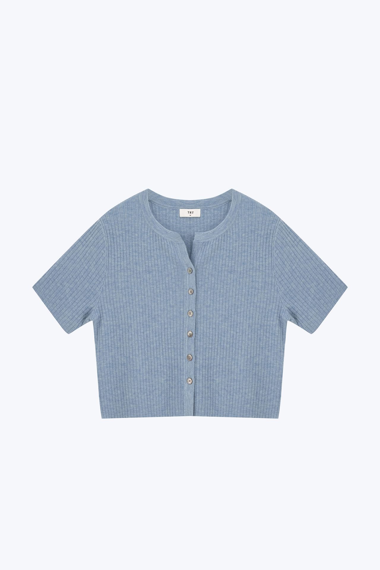 Knitted Button Front Top - Dusty Blue
