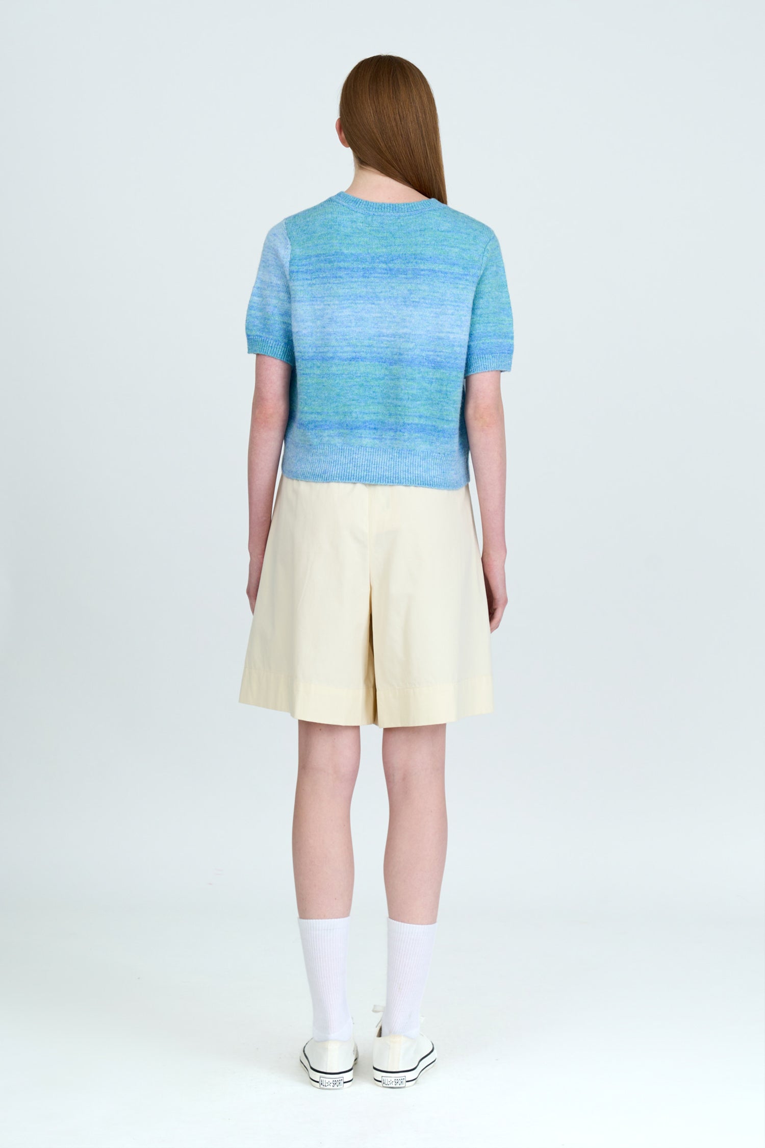 Knitted Gradient Short Sleeve Top - Aqua