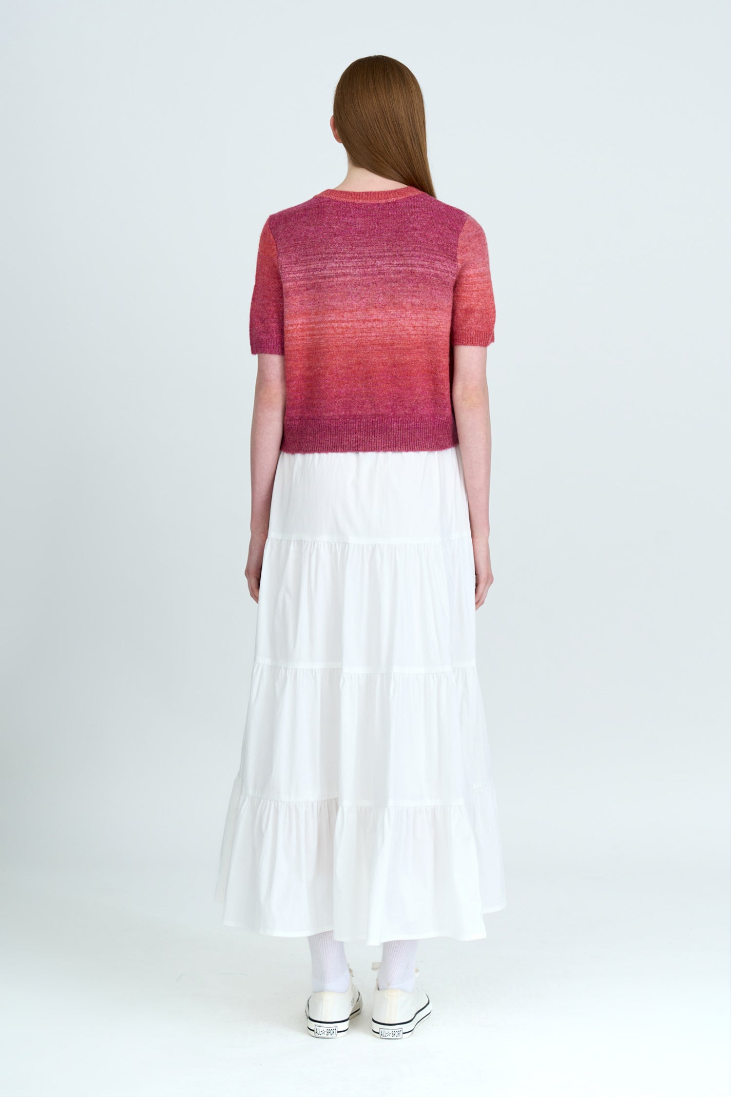 Knitted Gradient Short Sleeve Top - Rosewood