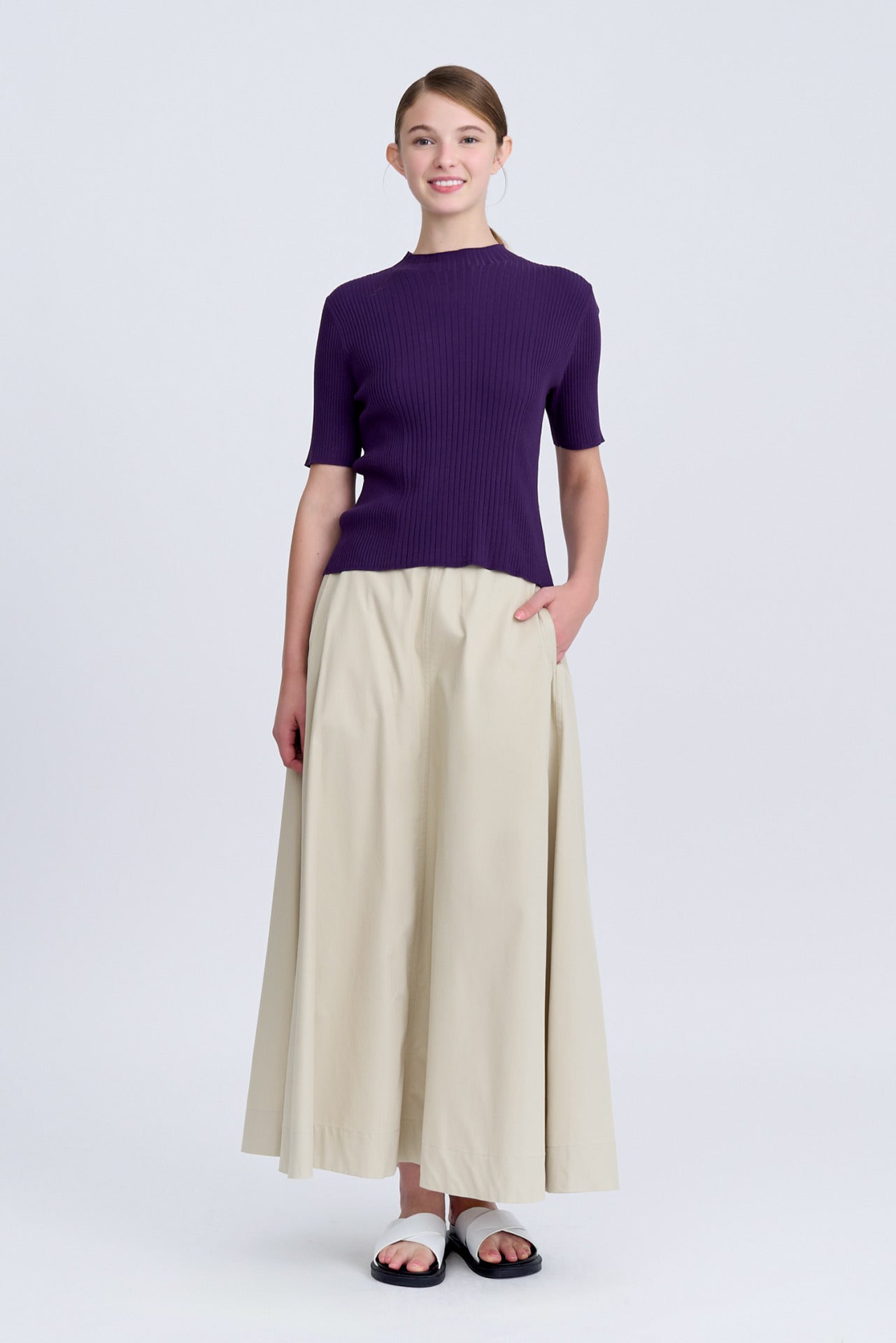 Knitted Ribbed Top - Eggplant