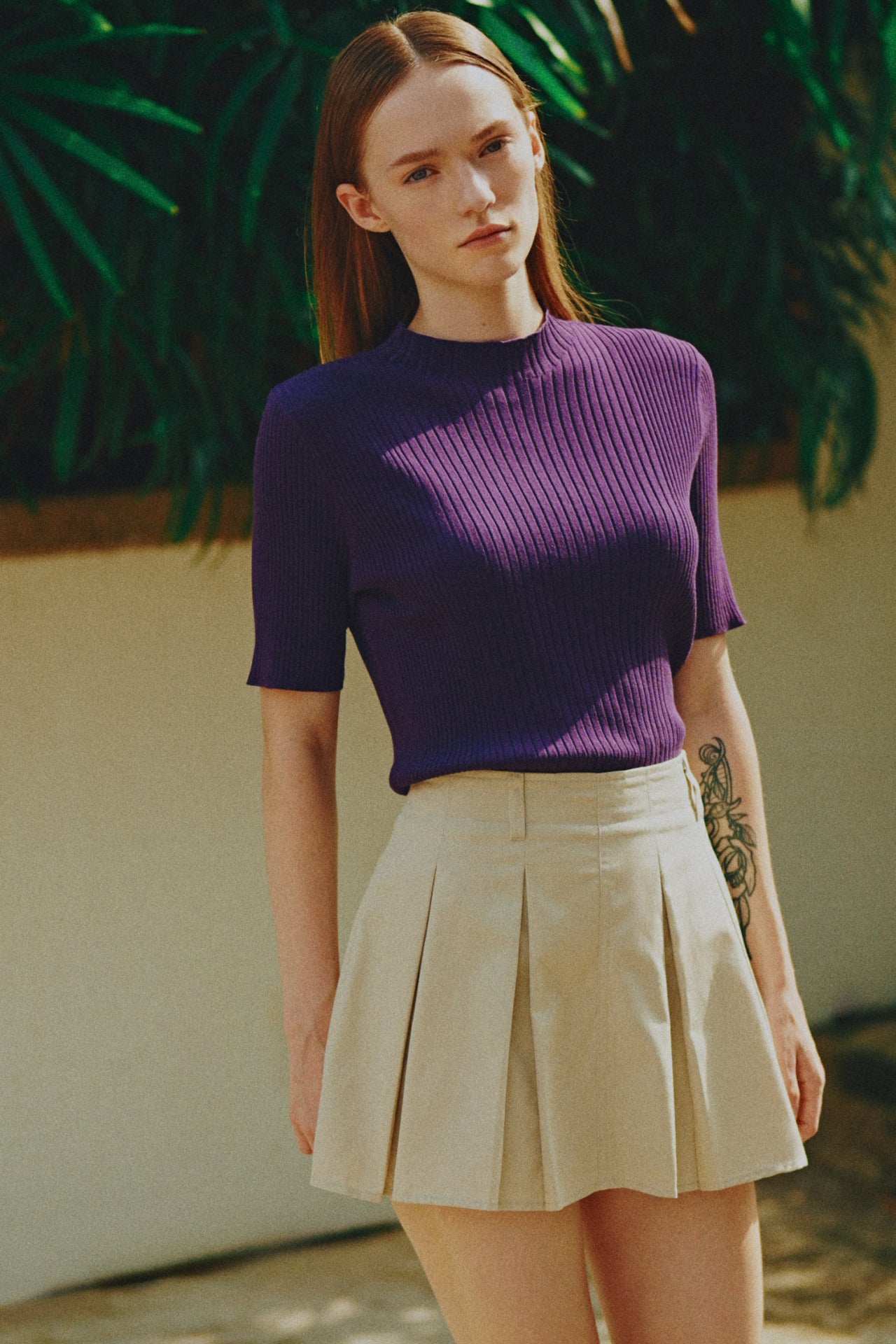 Knitted Ribbed Top - Eggplant