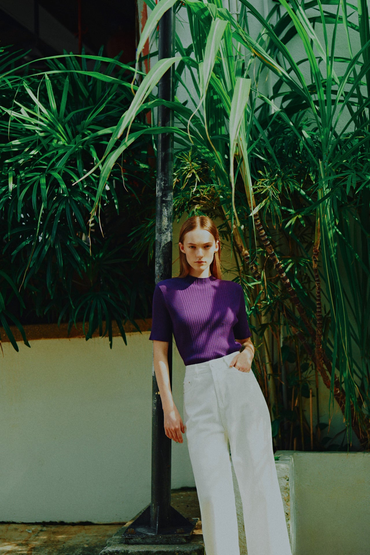 Knitted Ribbed Top - Eggplant