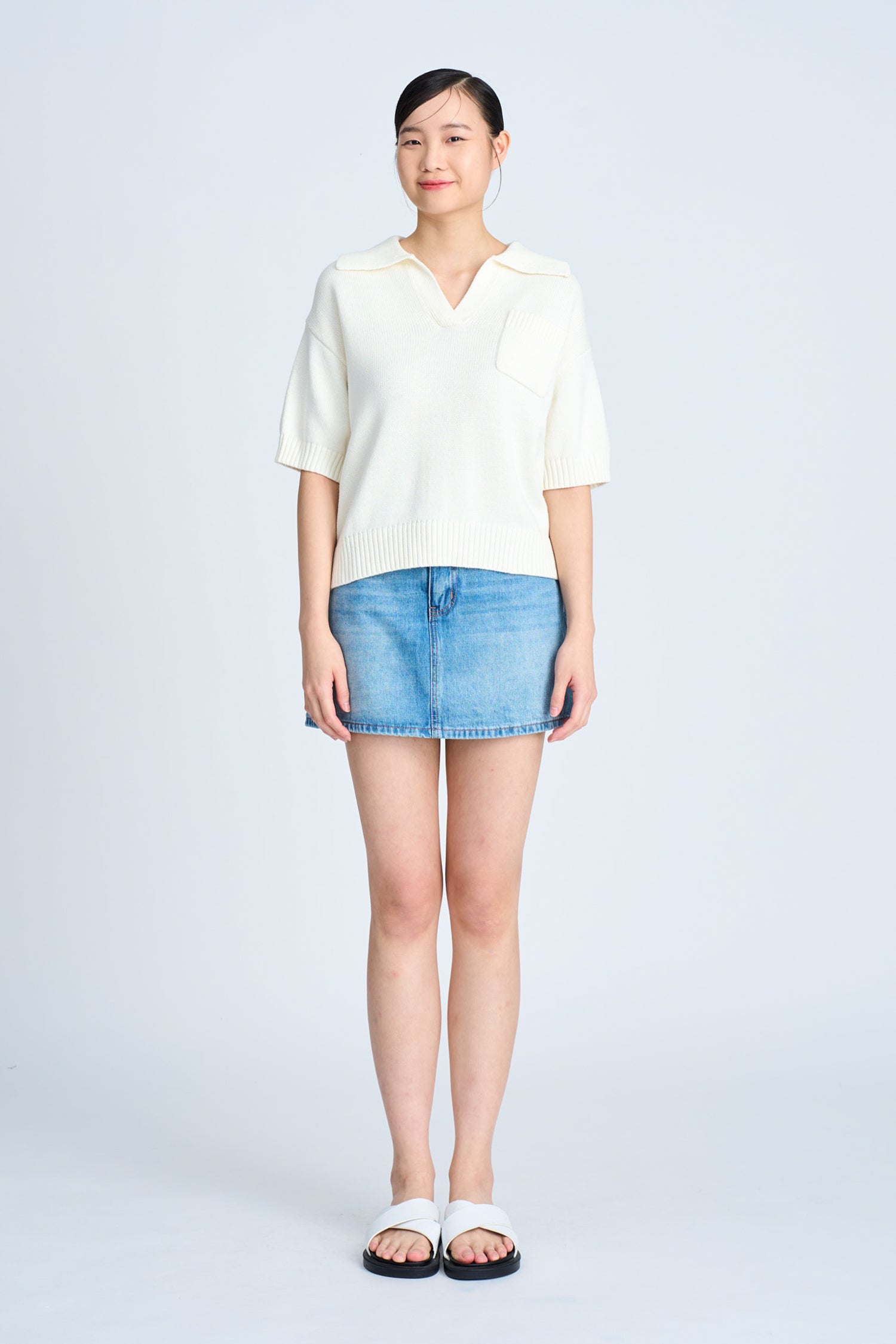 Knitted Polo Tee - Cream