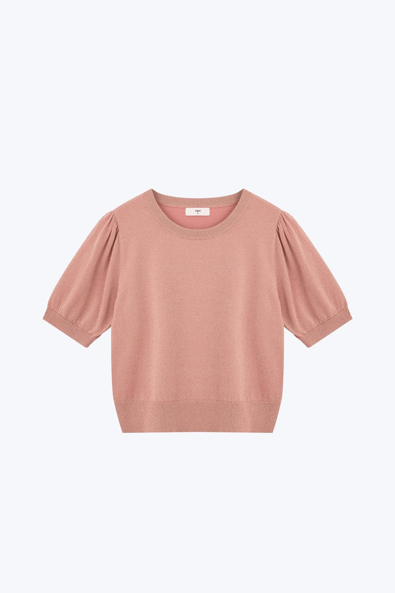 Knitted Puff Sleeve Shimmer Top - Shimmer Blush